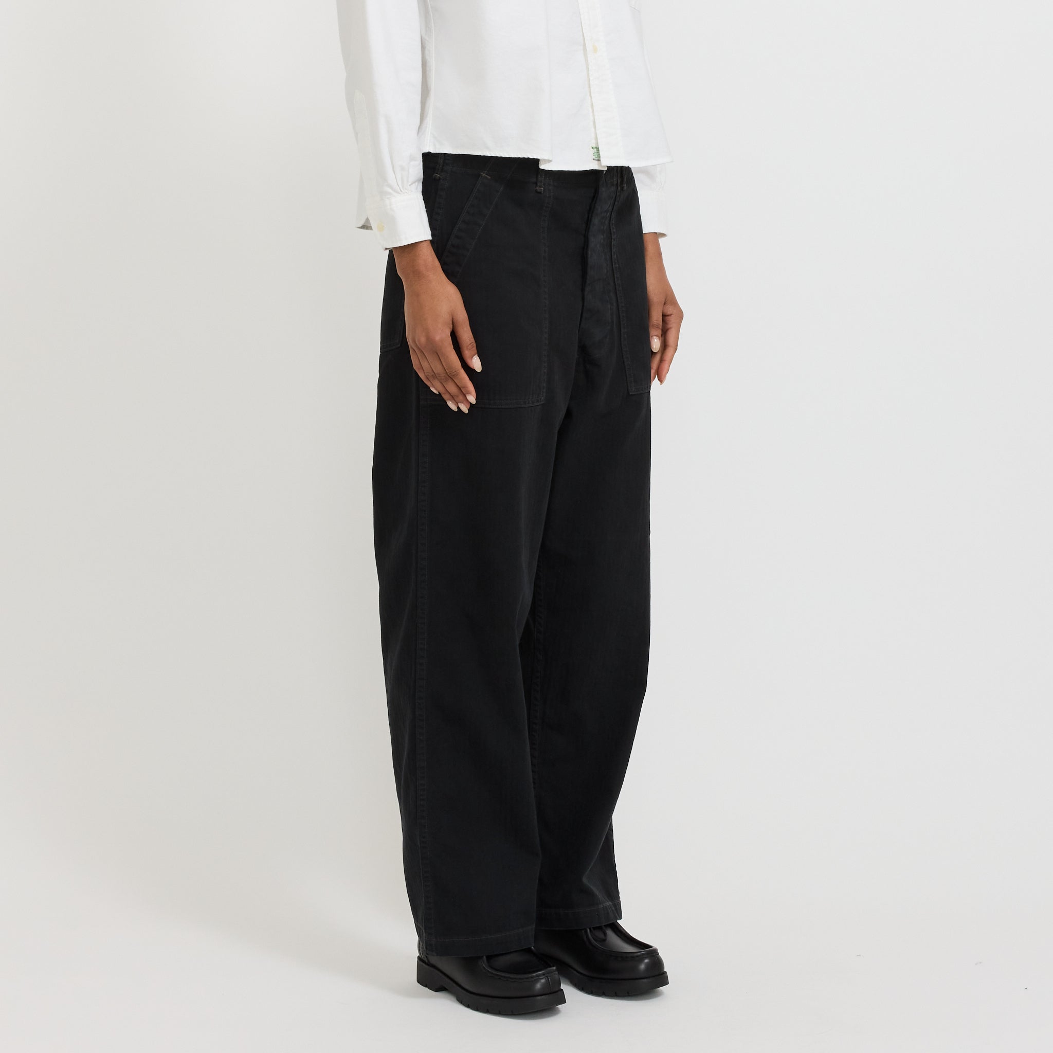 Herringbone Twill Summer Fatigue Pants Black Womens