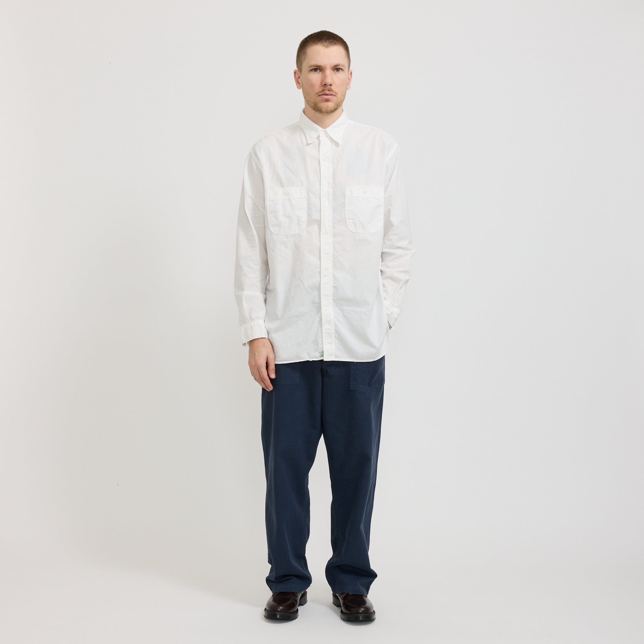 Relaxed Fit White Chambray Work Shirt