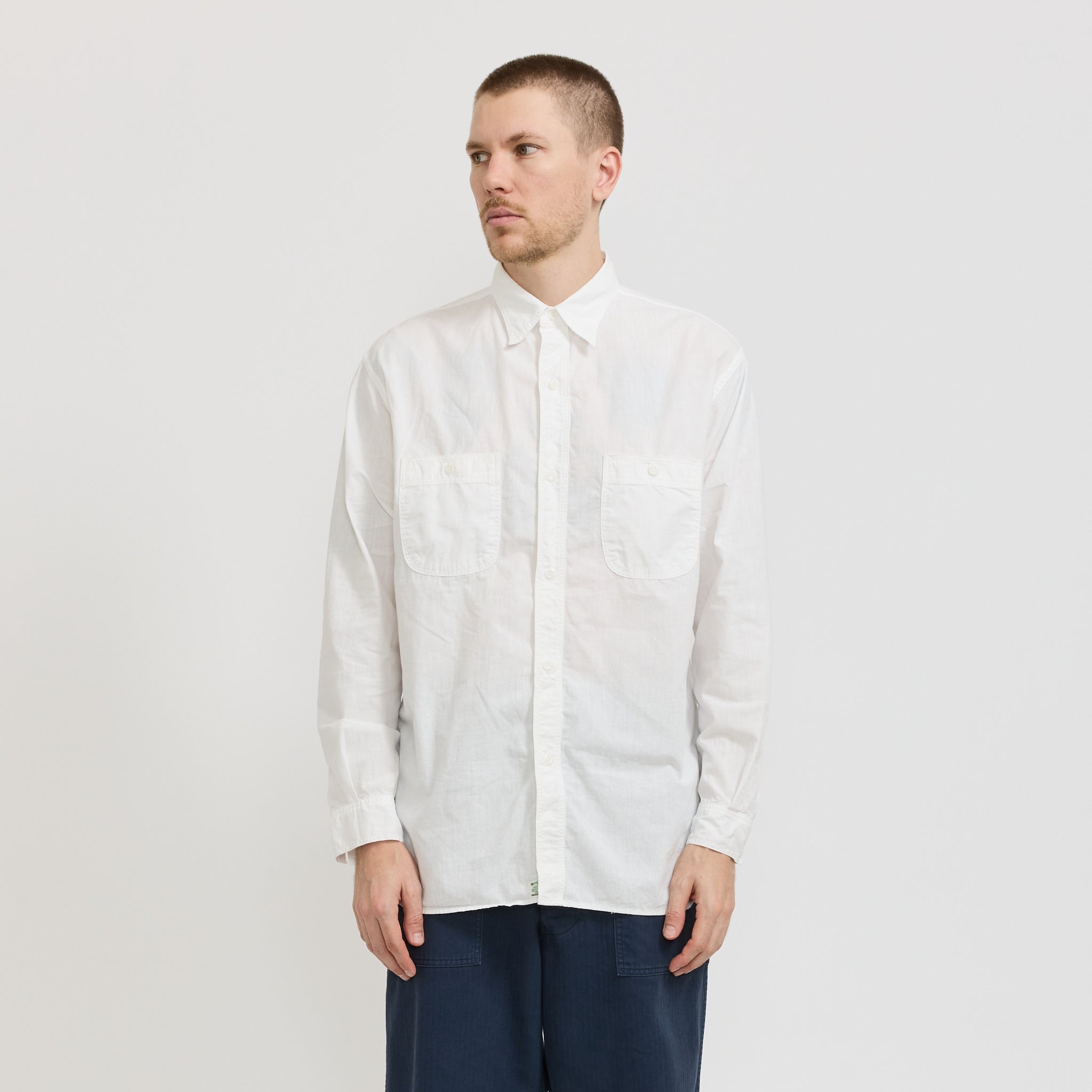 Relaxed Fit White Chambray Work Shirt