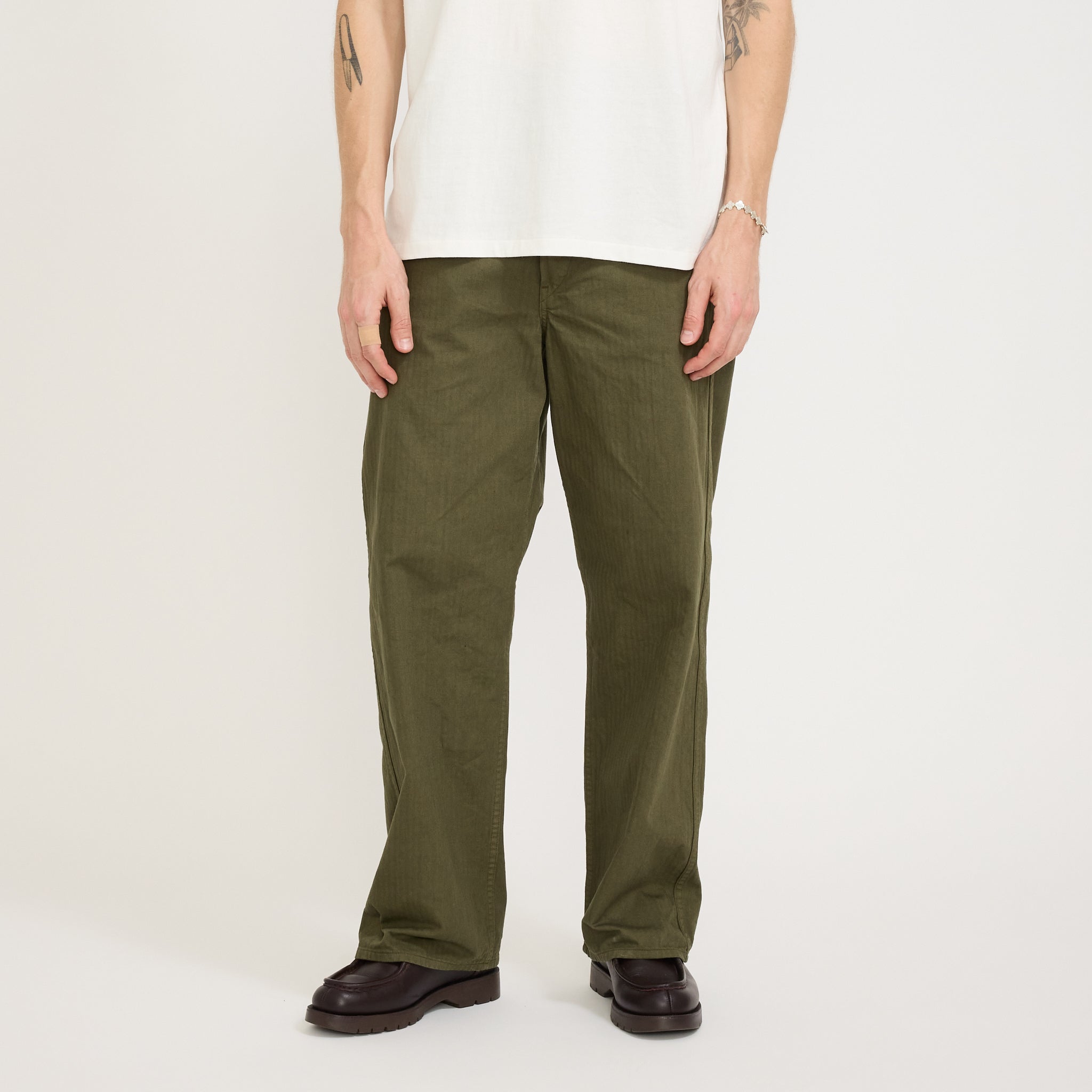 Wide Fit French Work Pants Army Green
