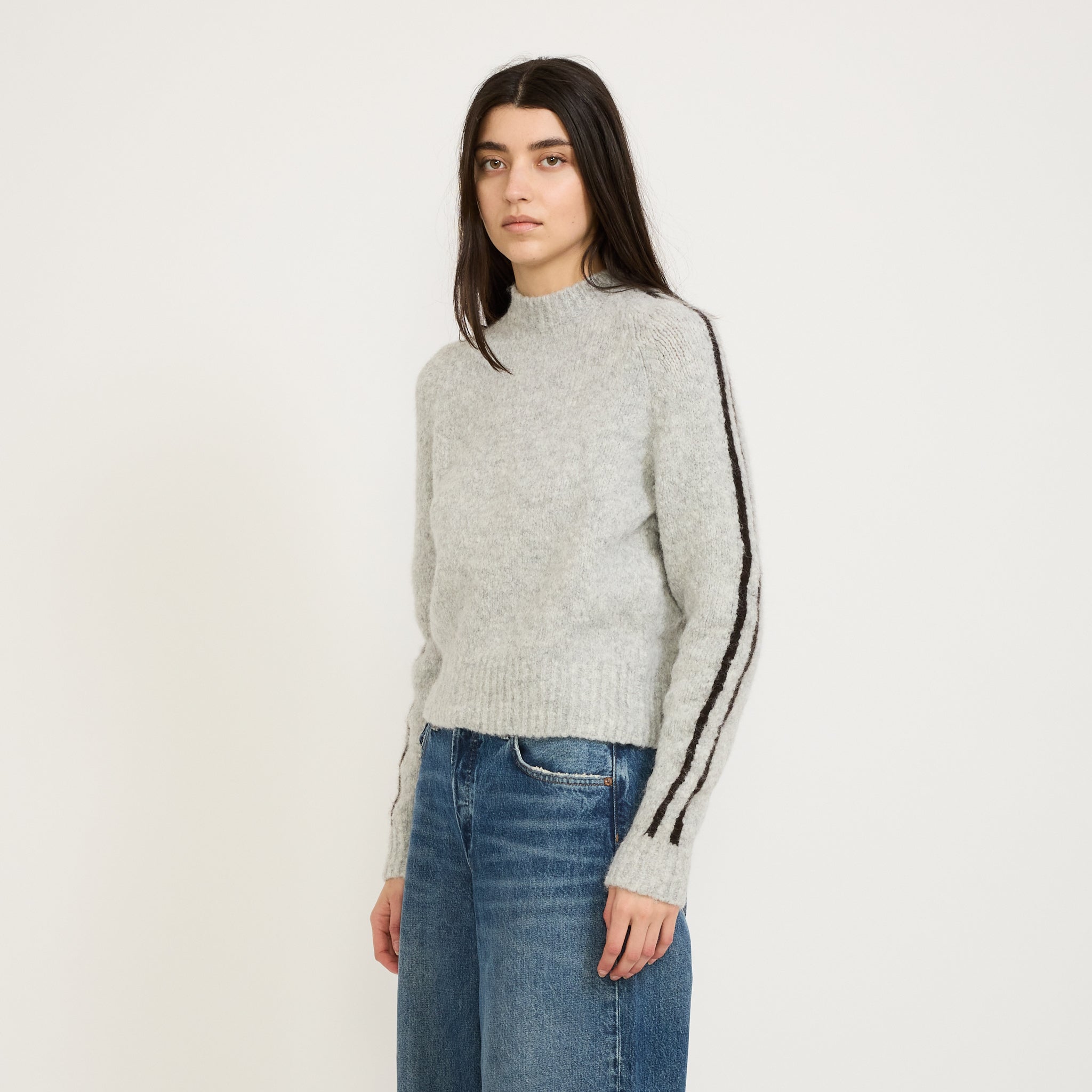 GRAND SLAM-Light grey soft knitted sweater with sport runner