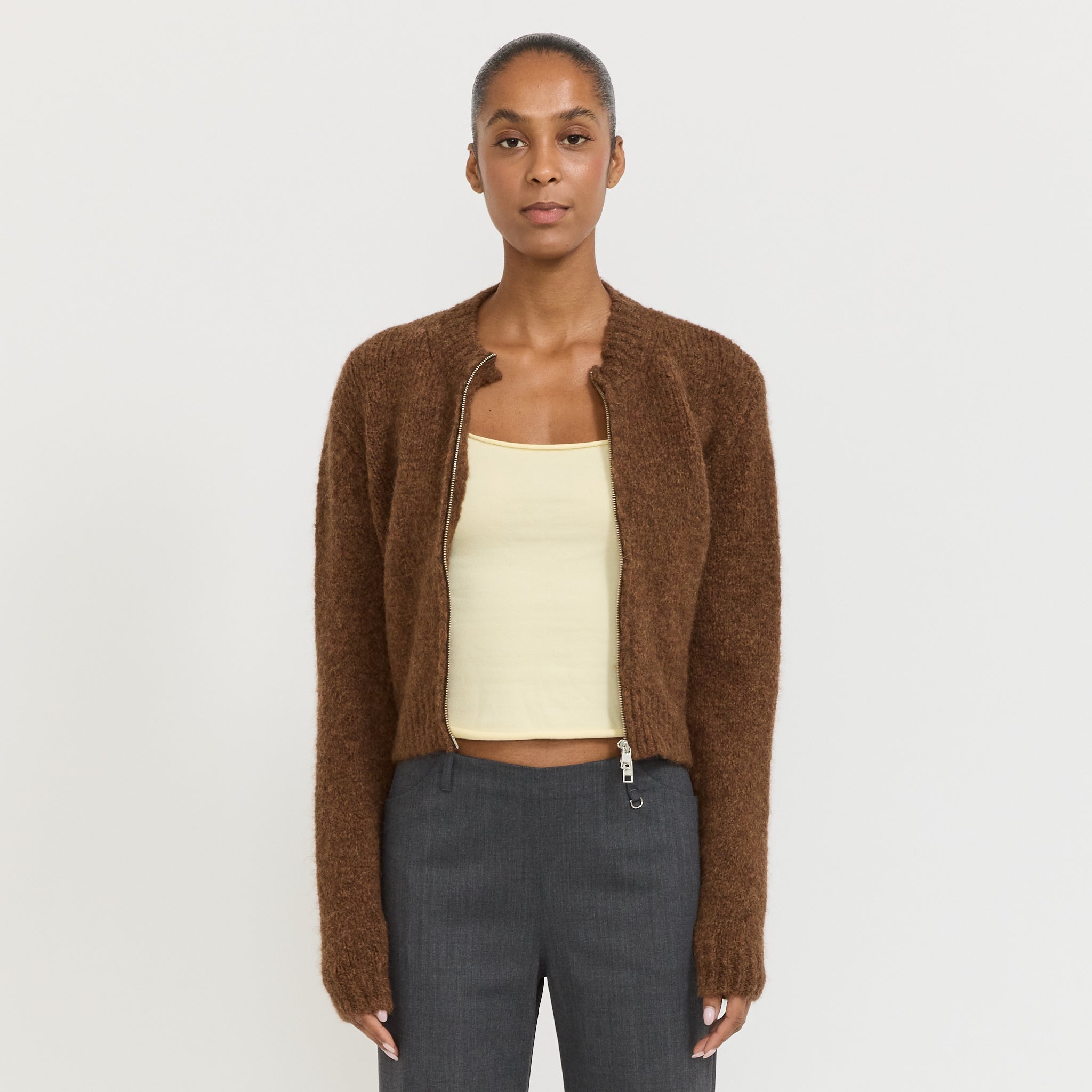 Paloma Wool Hasta Luego Zip Sweater Brown | Maplestore