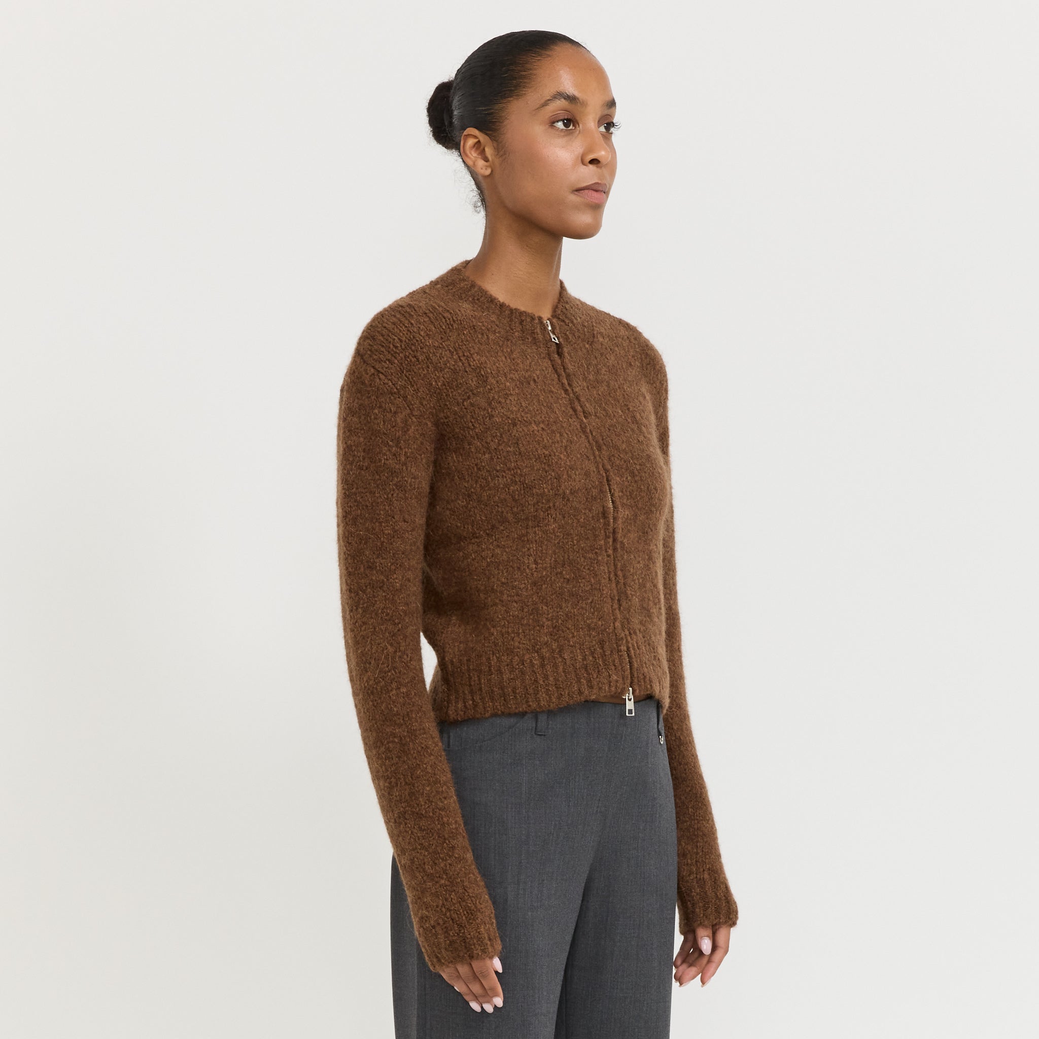 Hasta Luego Zip Sweater Brown | Womens Knitwear by Paloma Wool