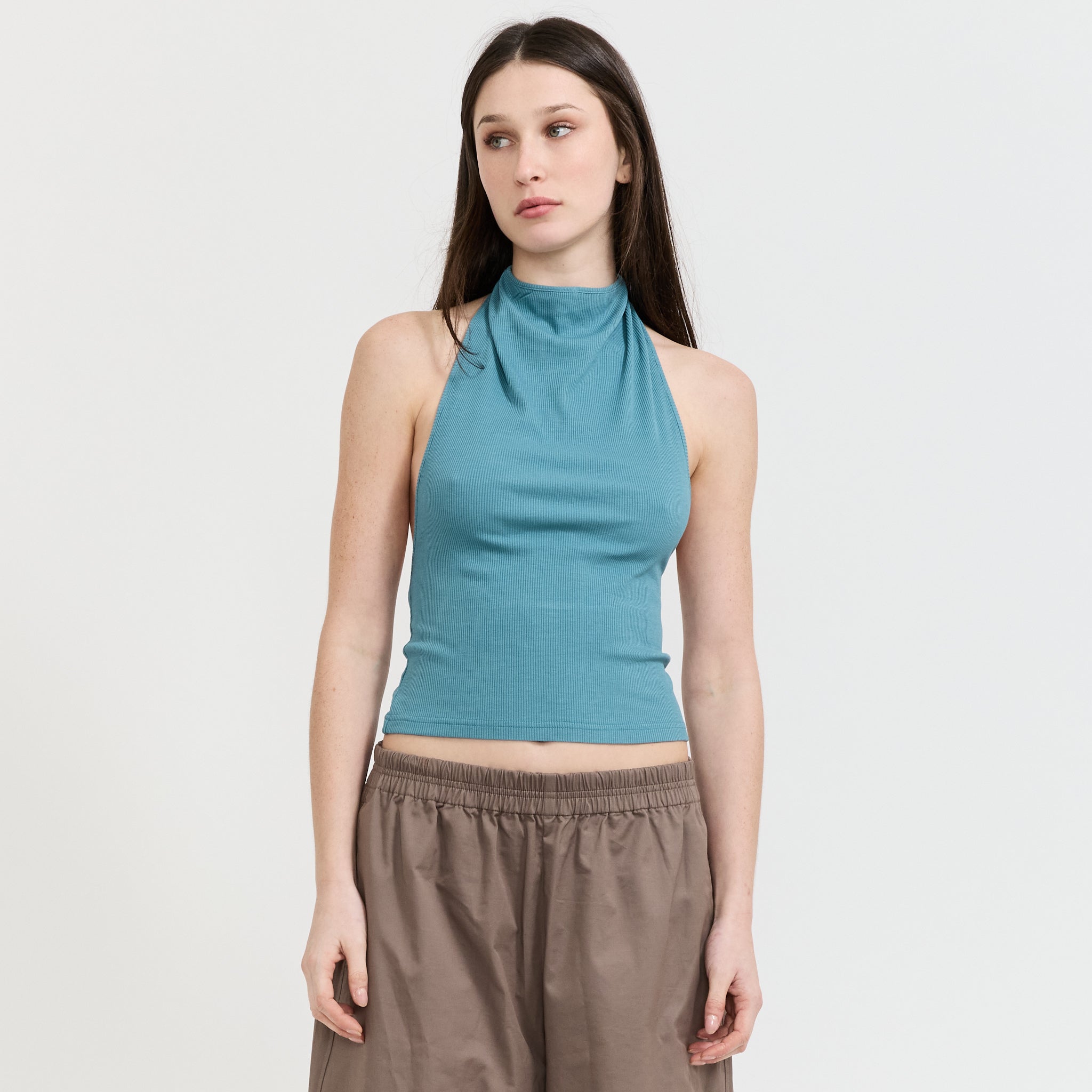 Elemental Rib High Neck Top Slate