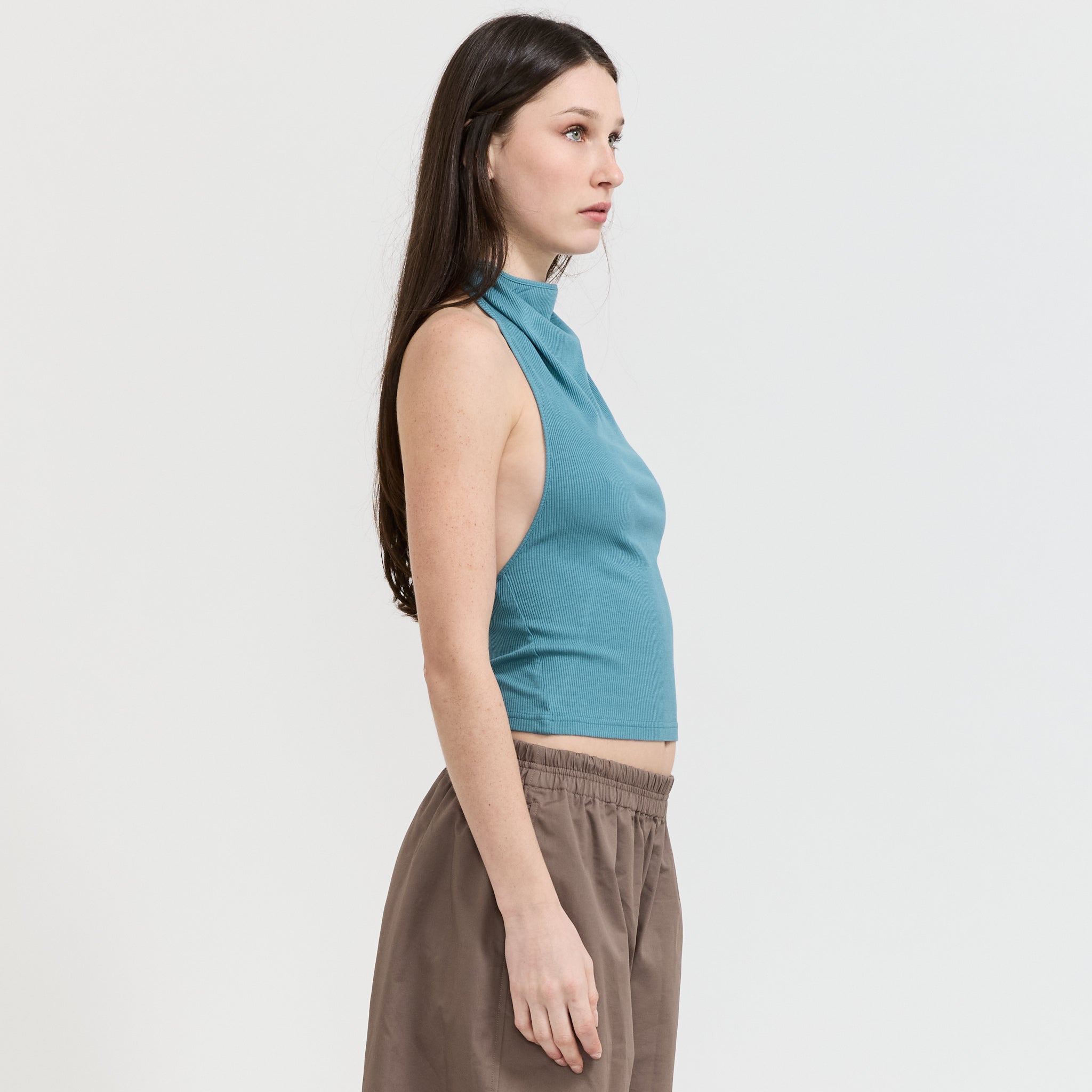Elemental Rib High Neck Top Slate