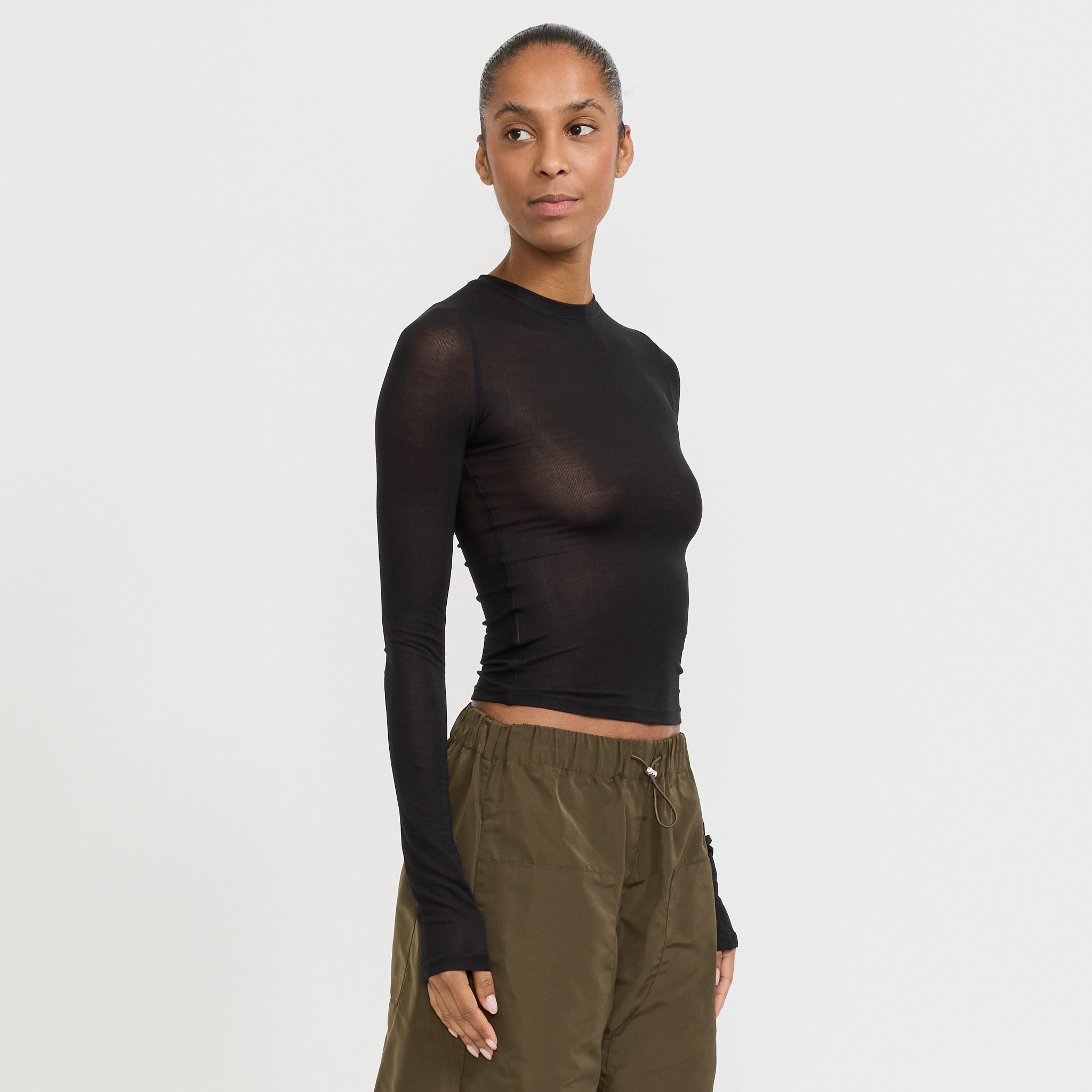 Paris Georgia | Sheer Long Sleeve Top Black | Maplestore