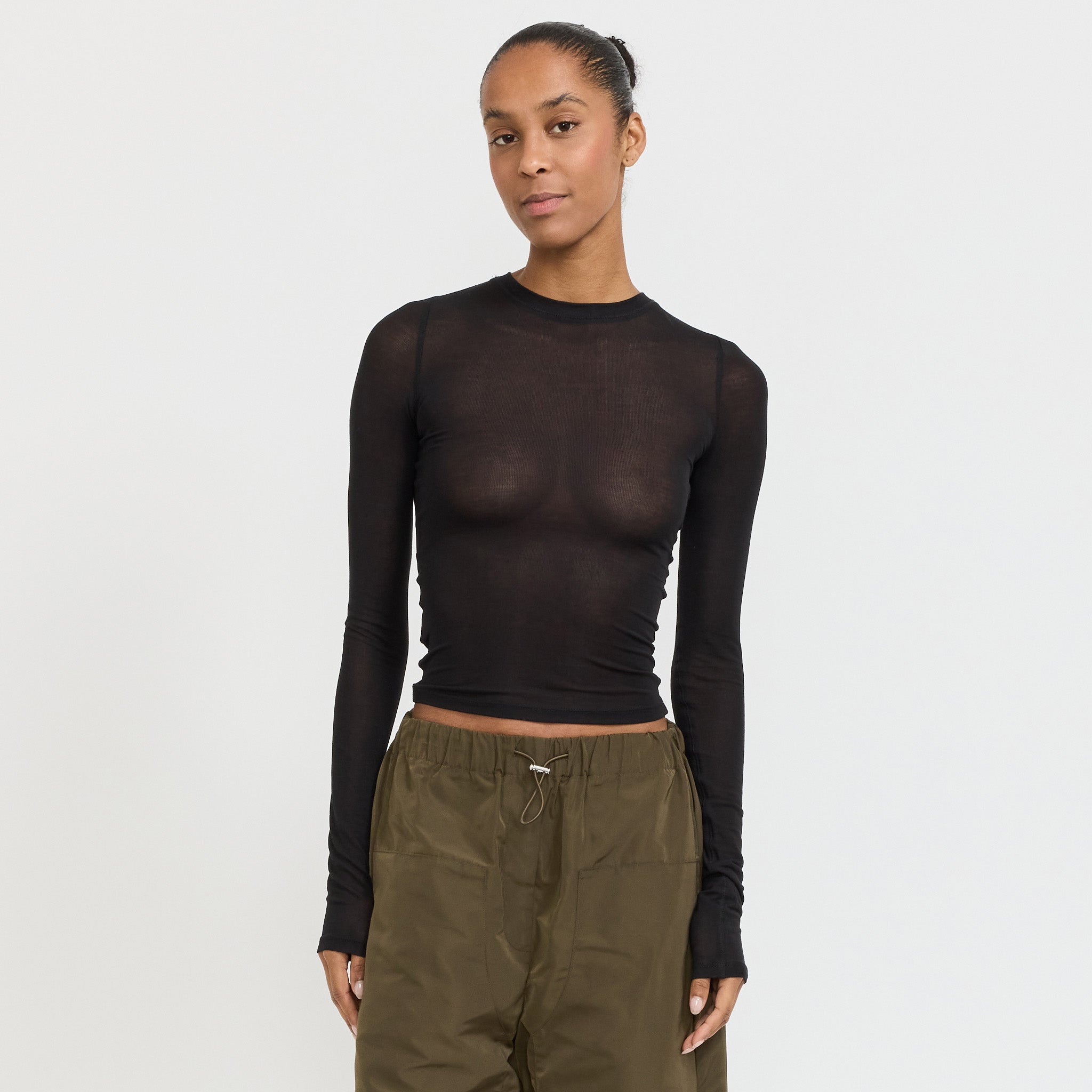Sheer Long Sleeve Top Black | Maplestore