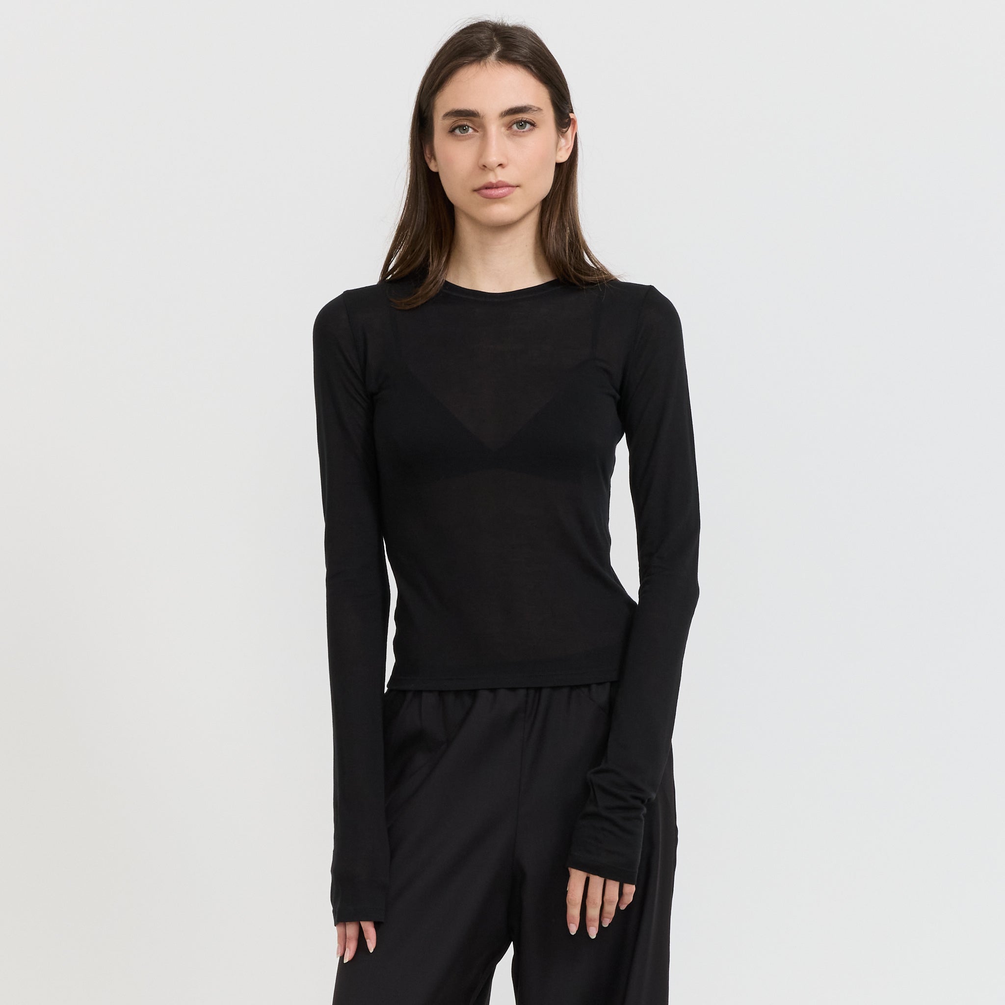 Paris Georgia | Sheer Long Sleeve Top Black | Maplestore