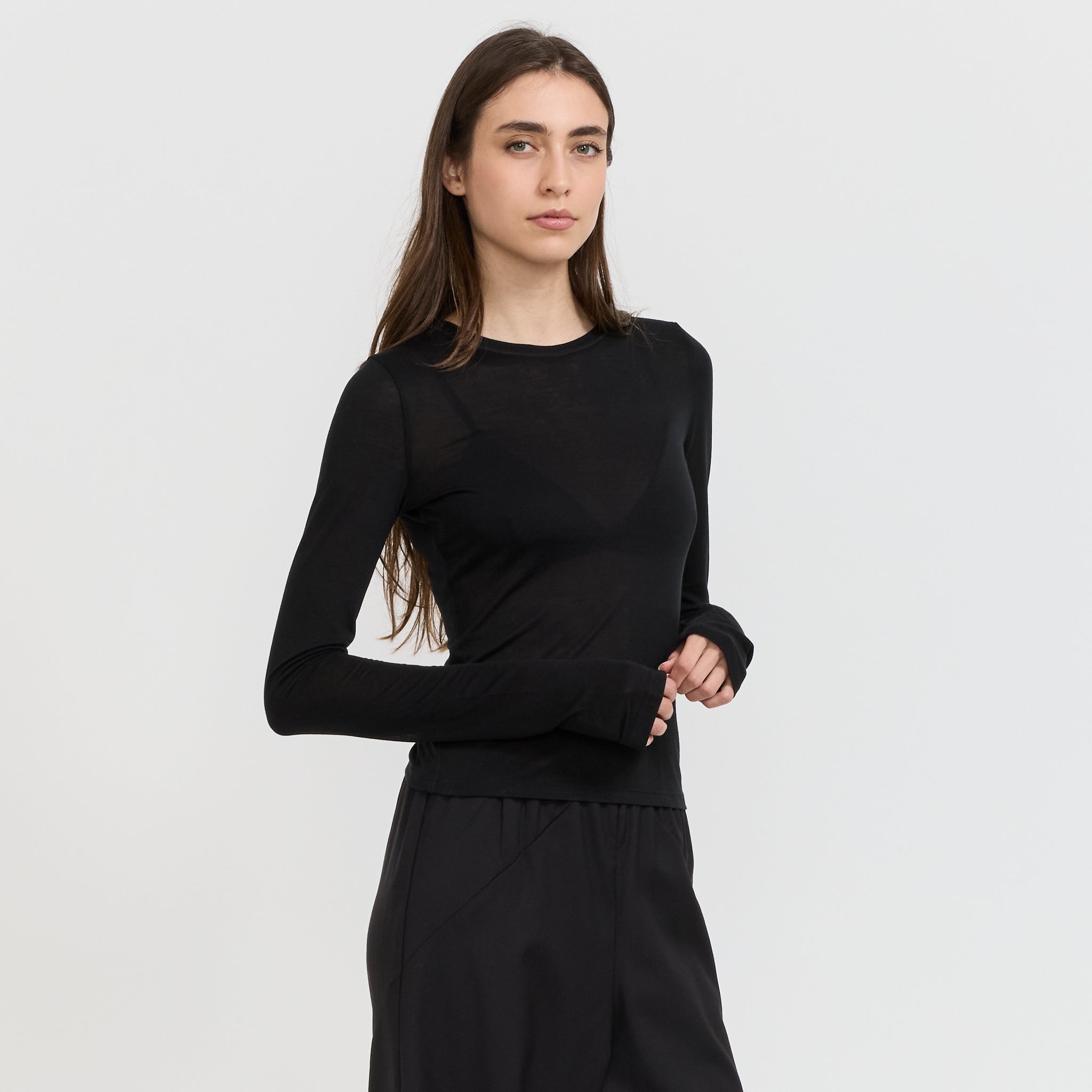Paris Georgia | Sheer Long Sleeve Top Black | Maplestore