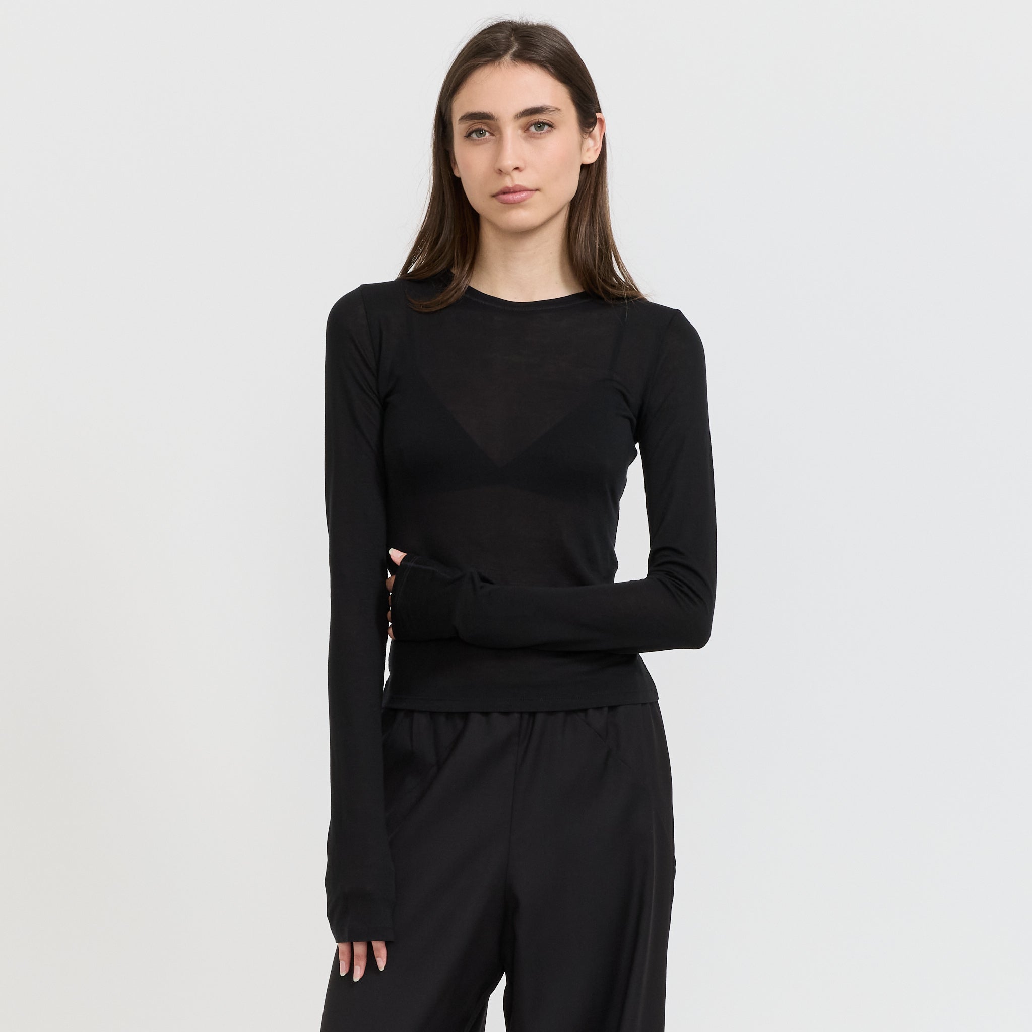 Paris Georgia | Sheer Long Sleeve Top Black | Maplestore