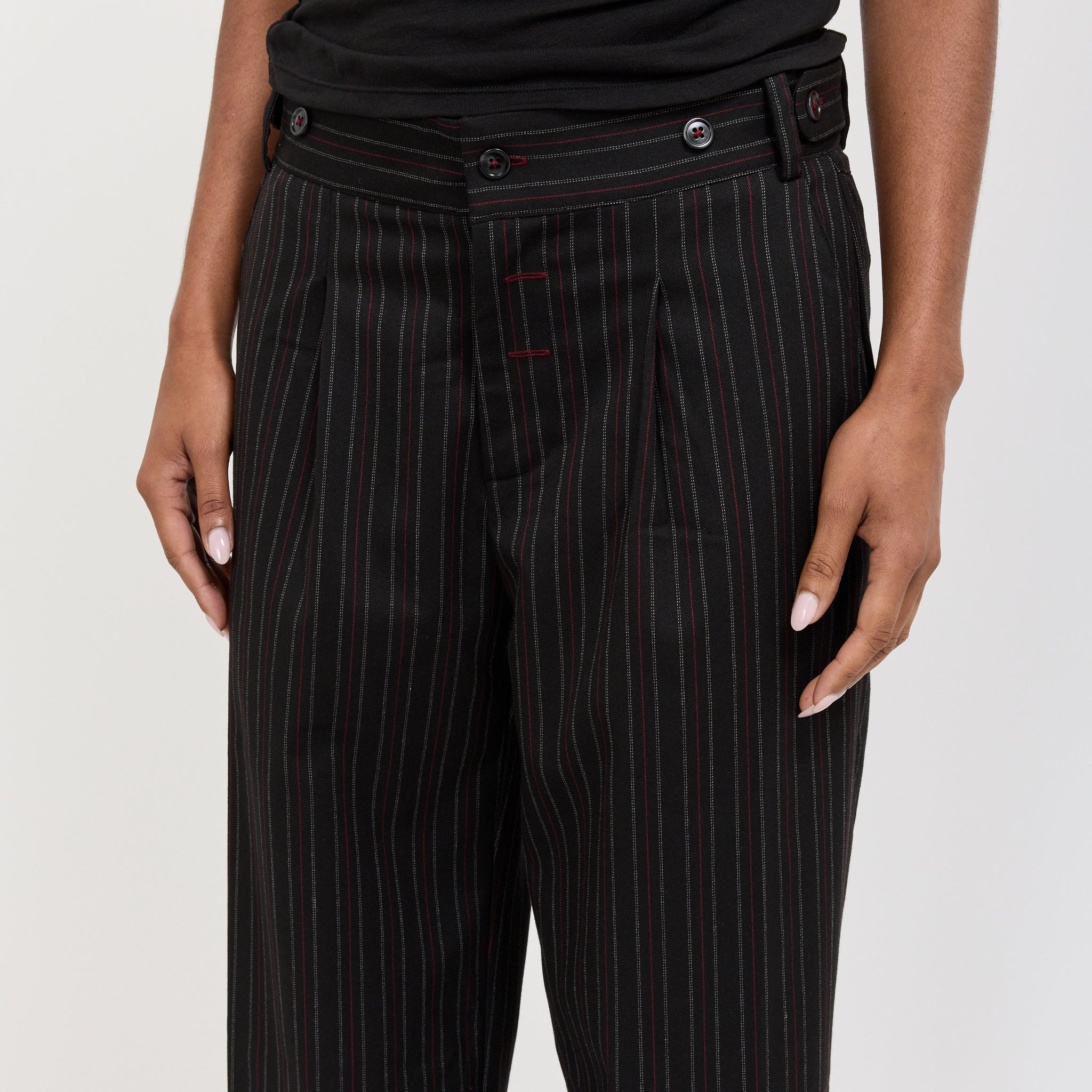 Peachy Den | Lennox Trousers Heavy Lead Pinstripe | Maplestore