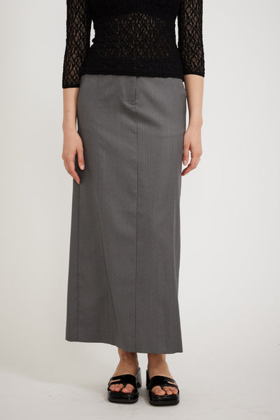 Permanent Vacation | All Day Maxi Skirt Grey Pinstripe | Maplestore