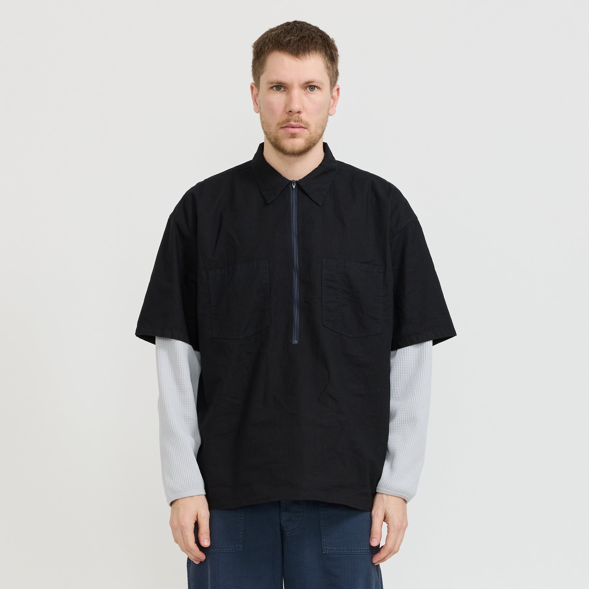 Davis Short Sleeve Half Zip Shirt Navy