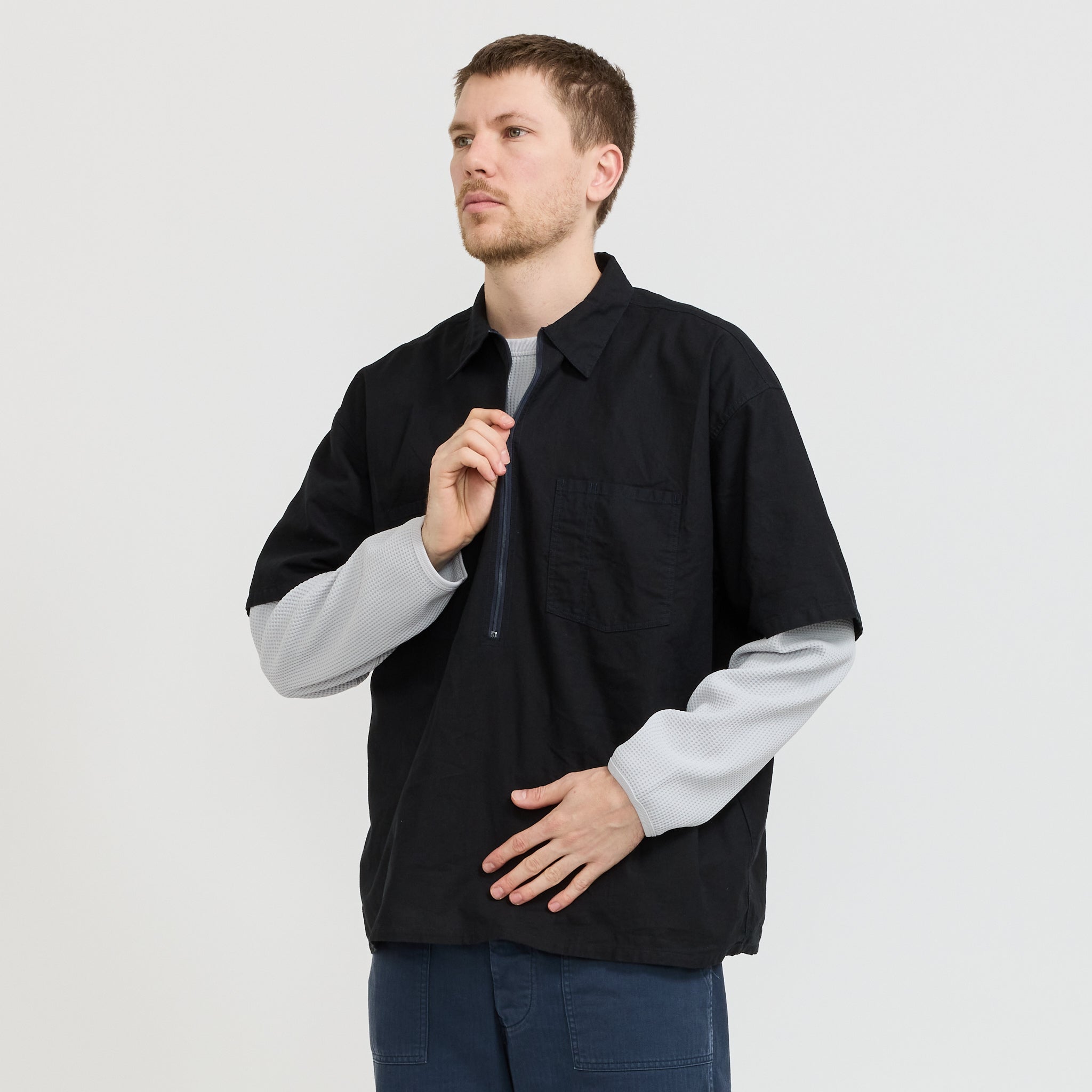 Davis Short Sleeve Half Zip Shirt Navy