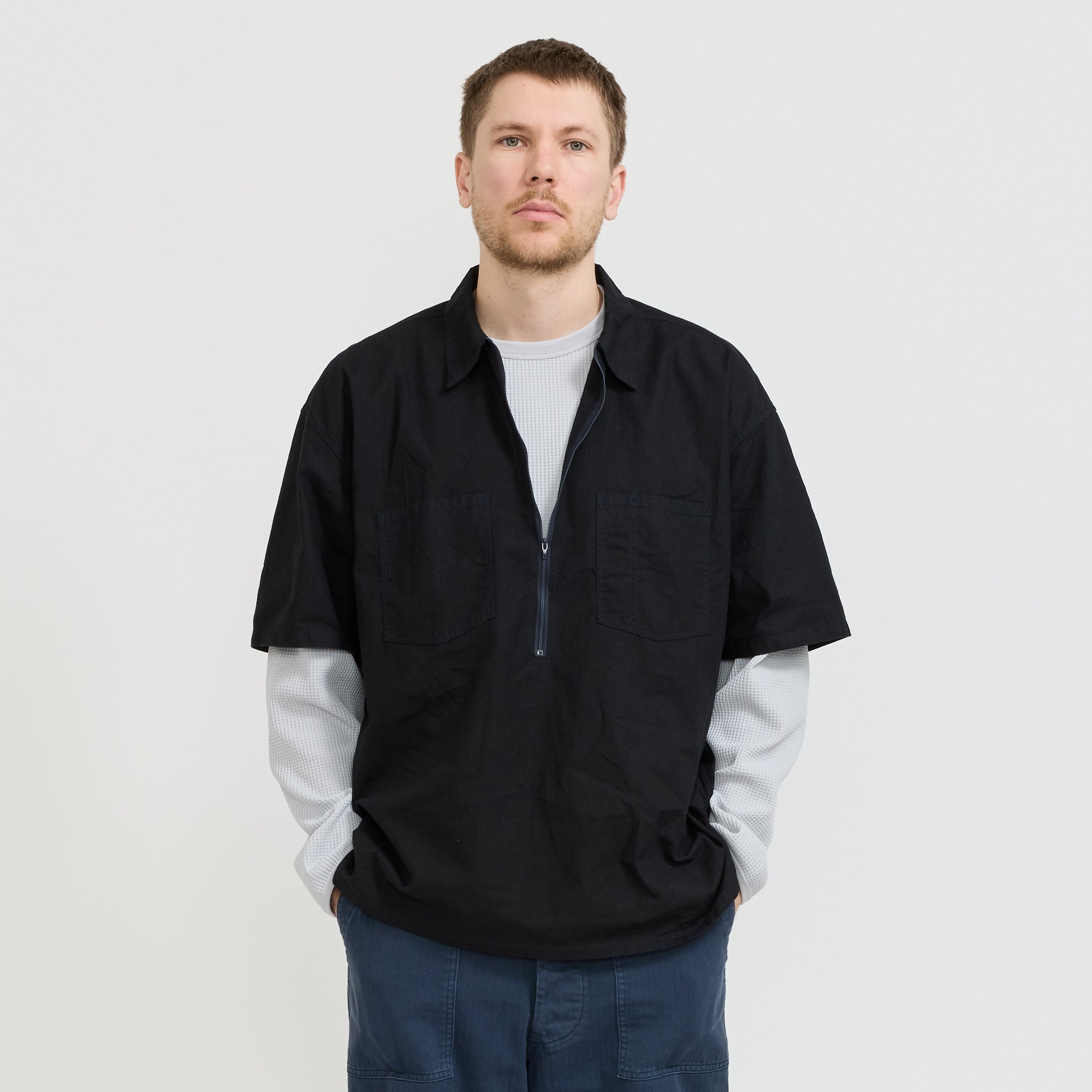 Davis Short Sleeve Half Zip Shirt Navy