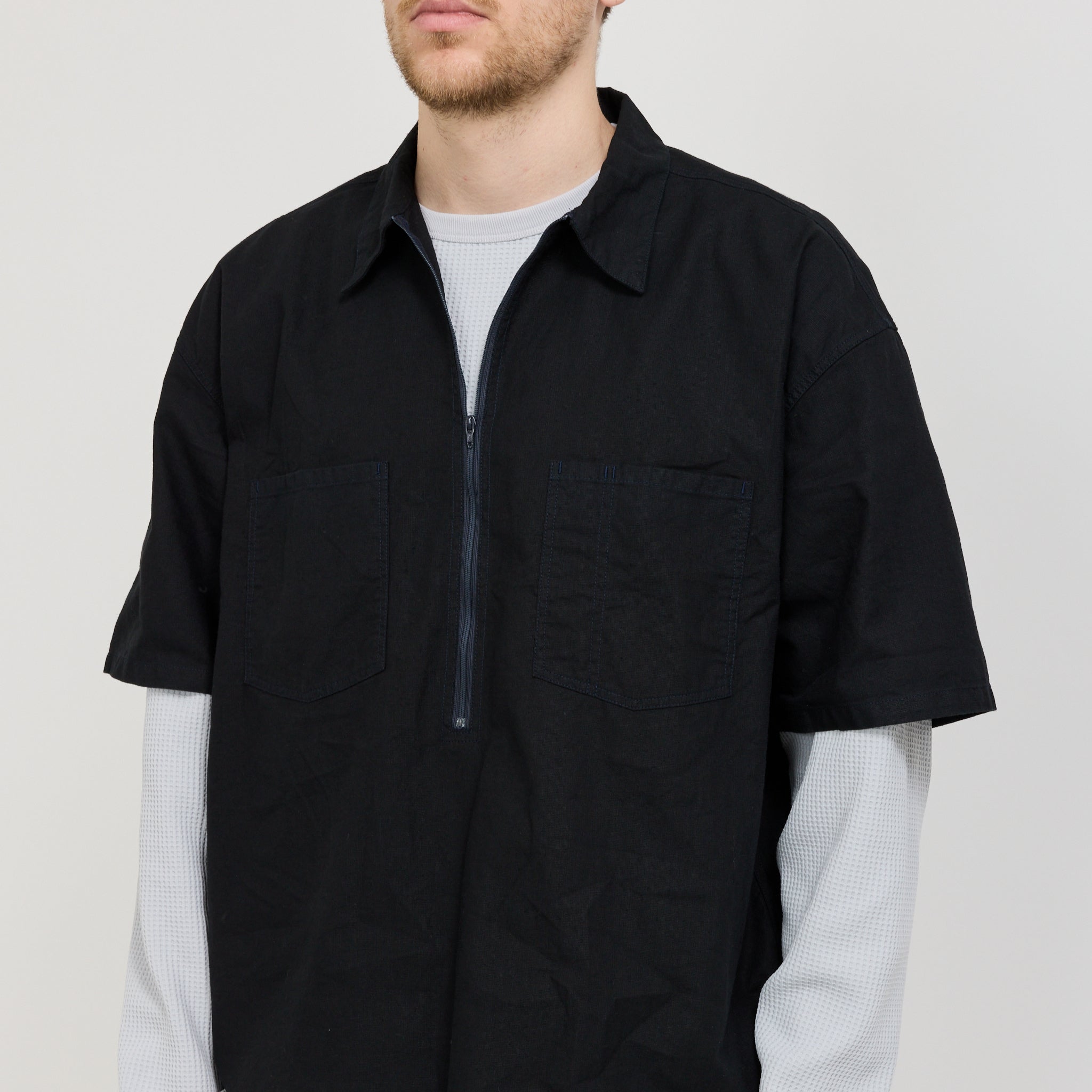 Davis Short Sleeve Half Zip Shirt Navy