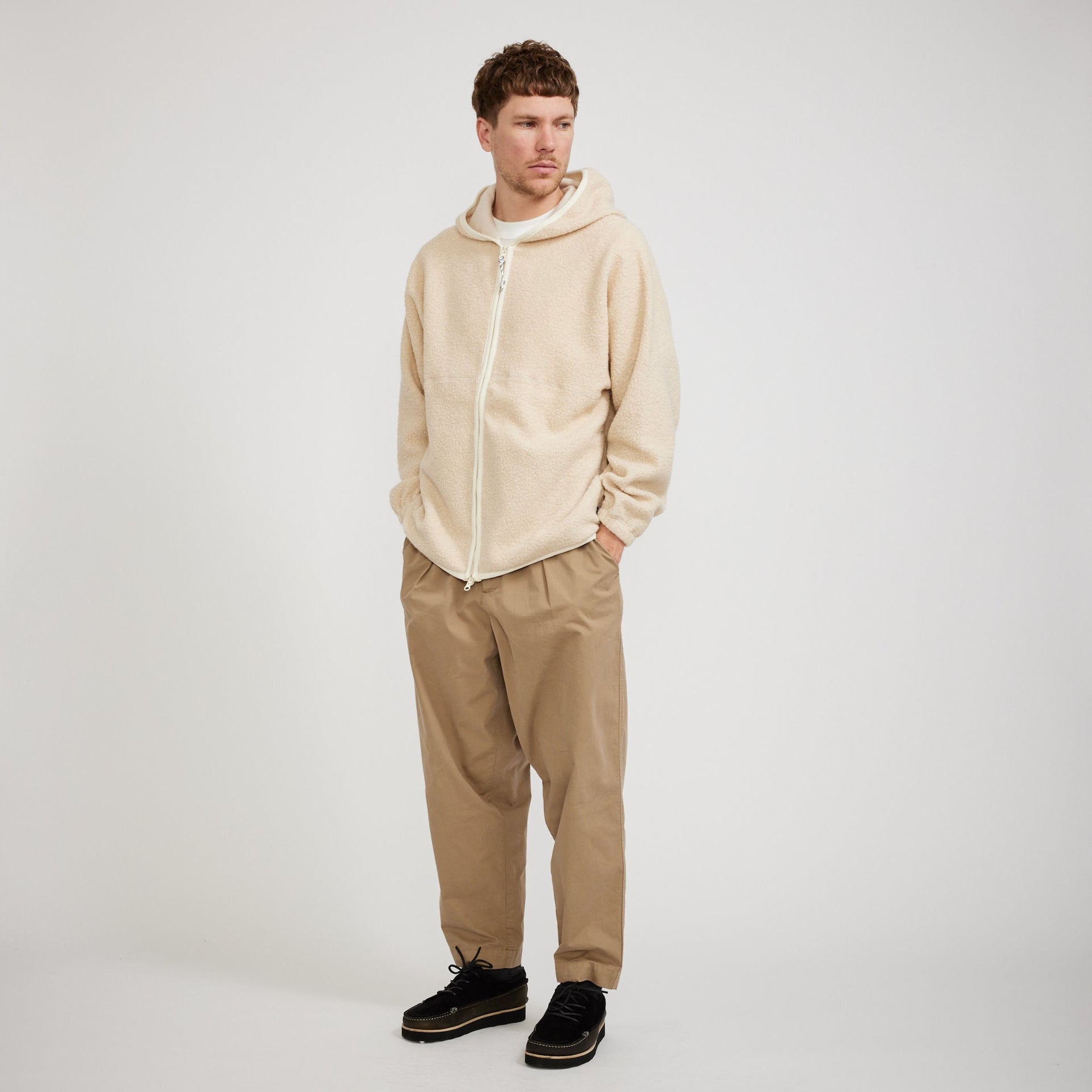 Pilgrim Surf Supply | Leo Wool Fleece Zip Hoodie Natural | Maplestore