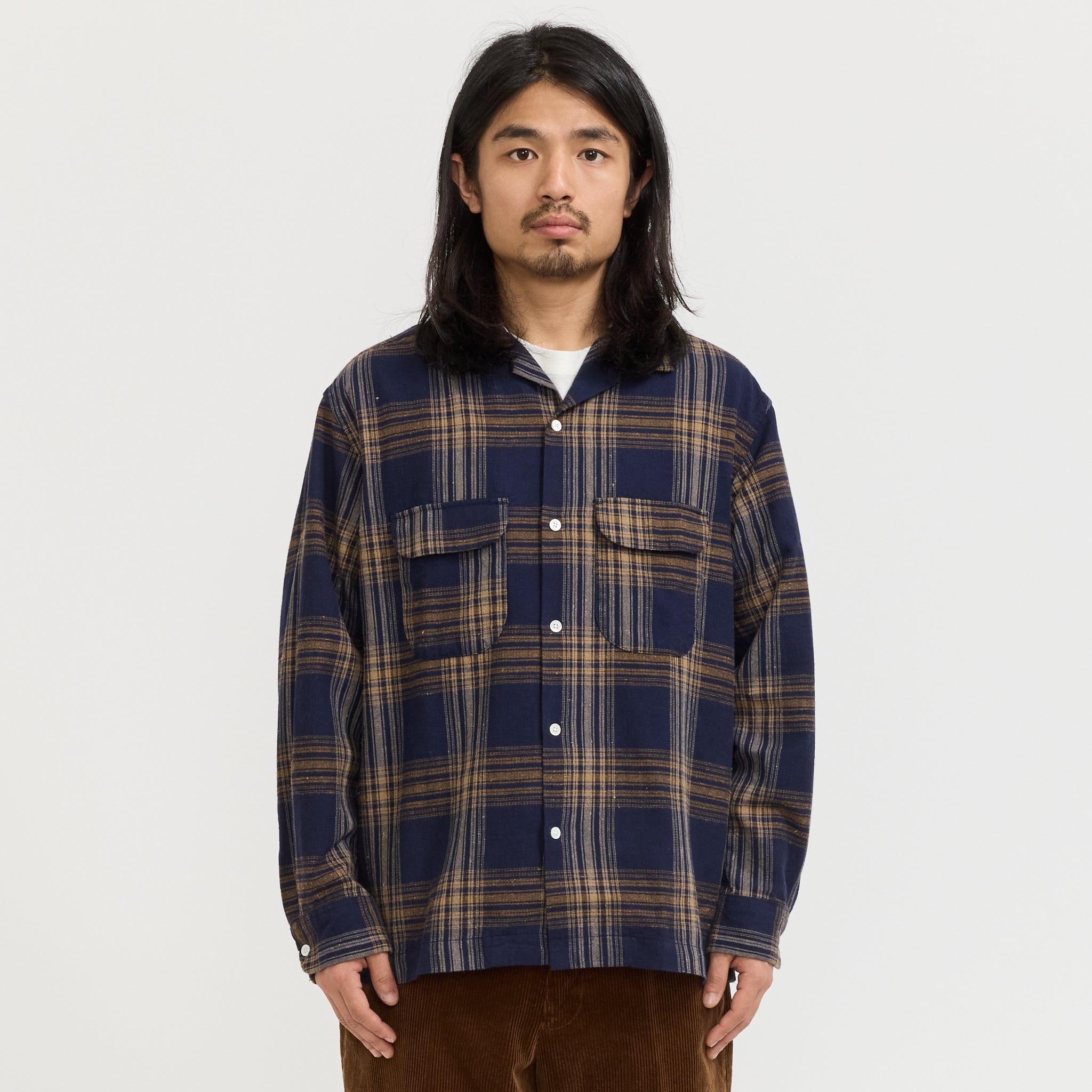 Vincent Nep Herringbone Plaid Shirt Khaki