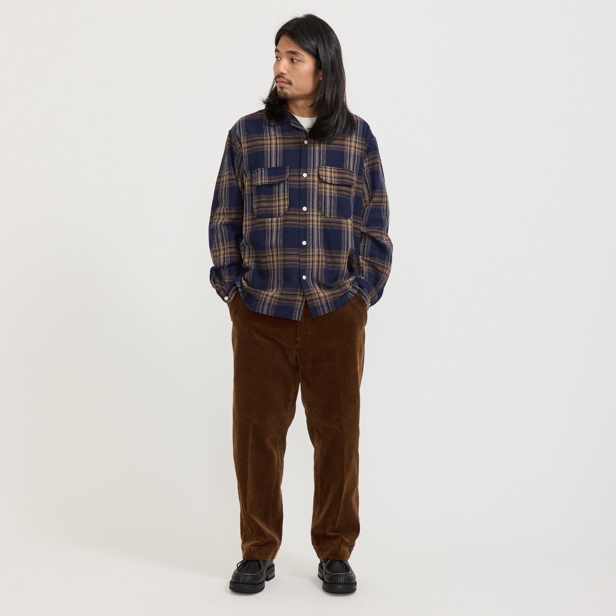 Vincent Nep Herringbone Plaid Shirt Khaki