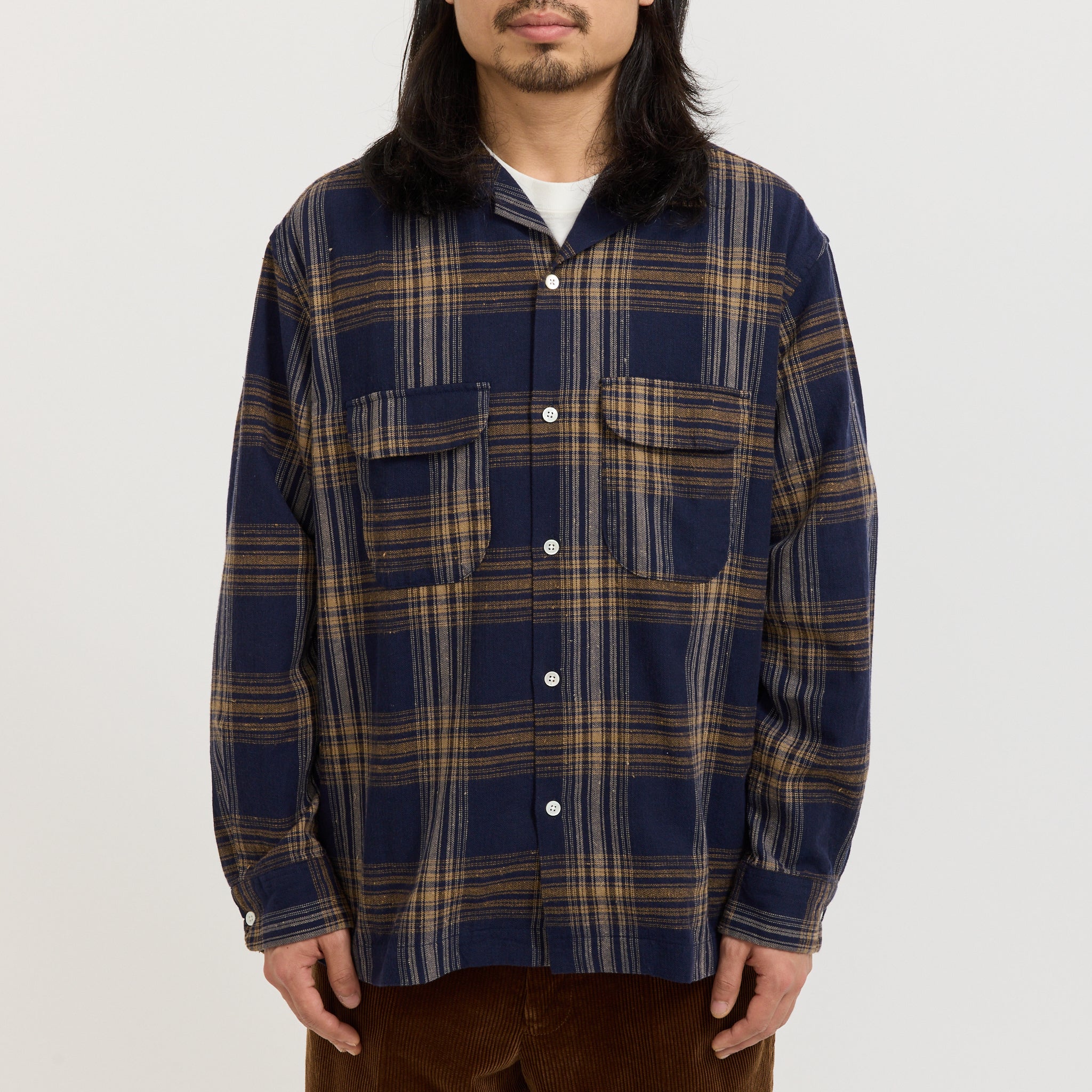 Vincent Nep Herringbone Plaid Shirt Khaki