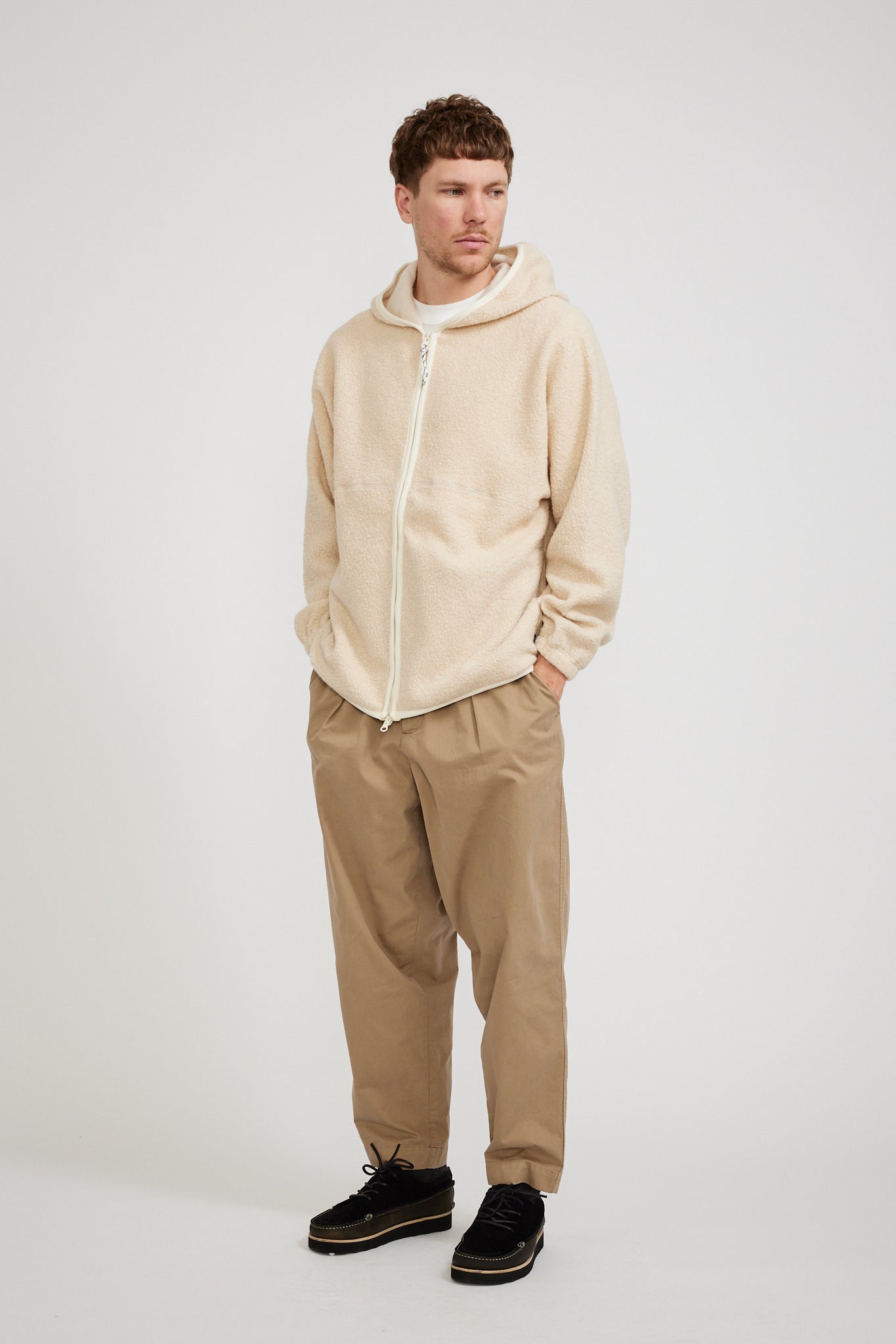 Pilgrim Surf Supply | Leo Wool Fleece Zip Hoodie Natural | Maplestore