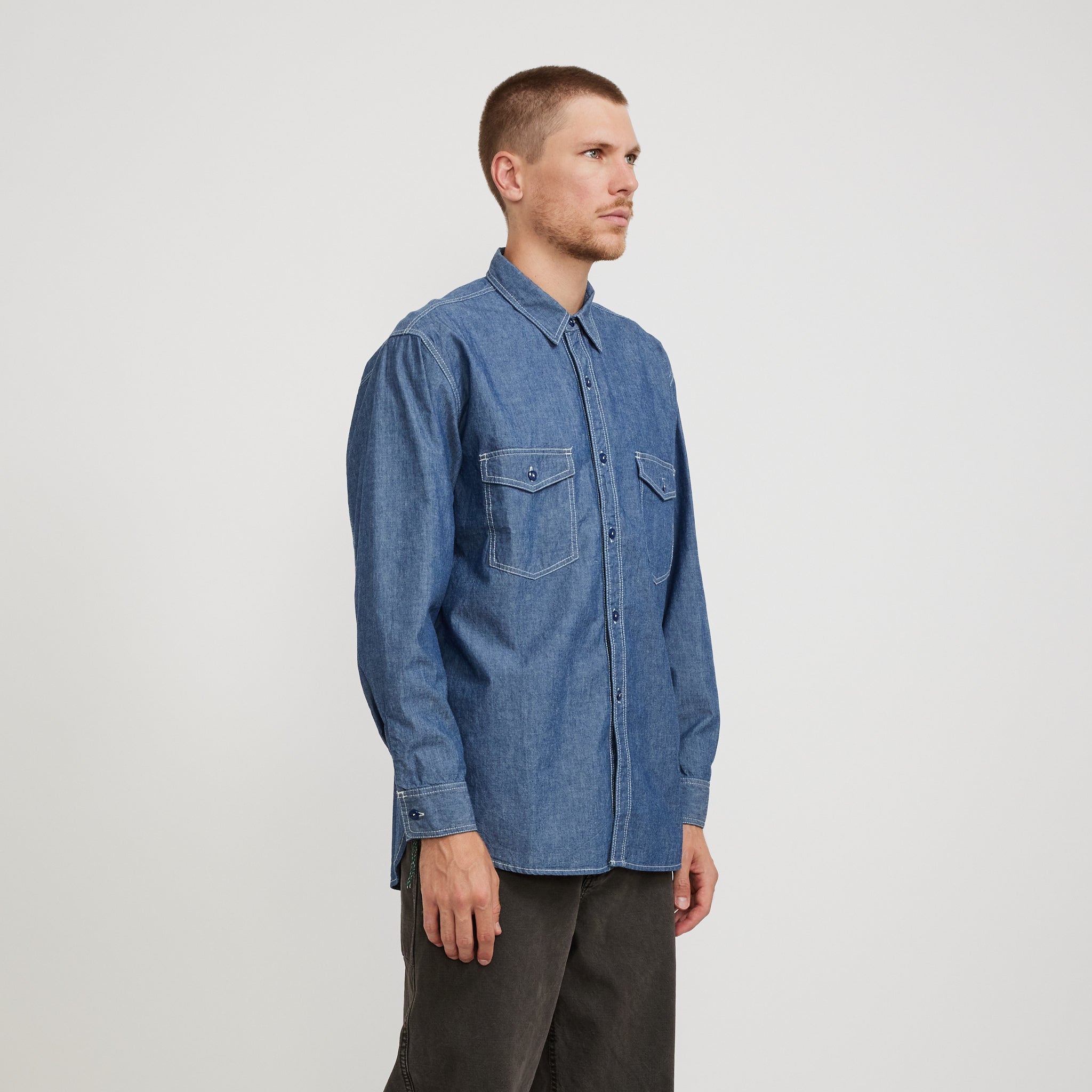 Pilgrim Surf Supply | Rucker Chambray Shirt Blue | Maplestore