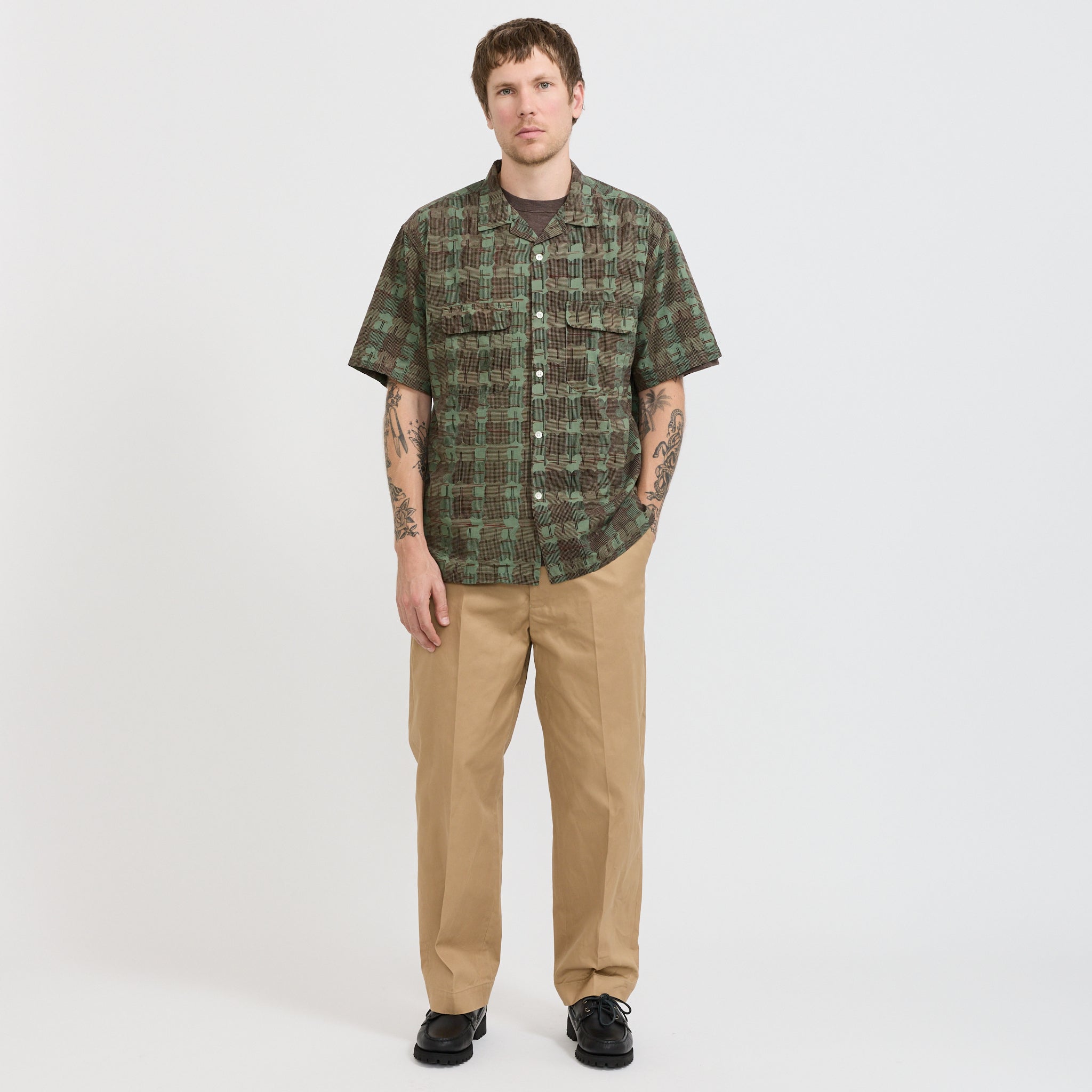 Sam Block Printed Short Sleeve Shirt Green
