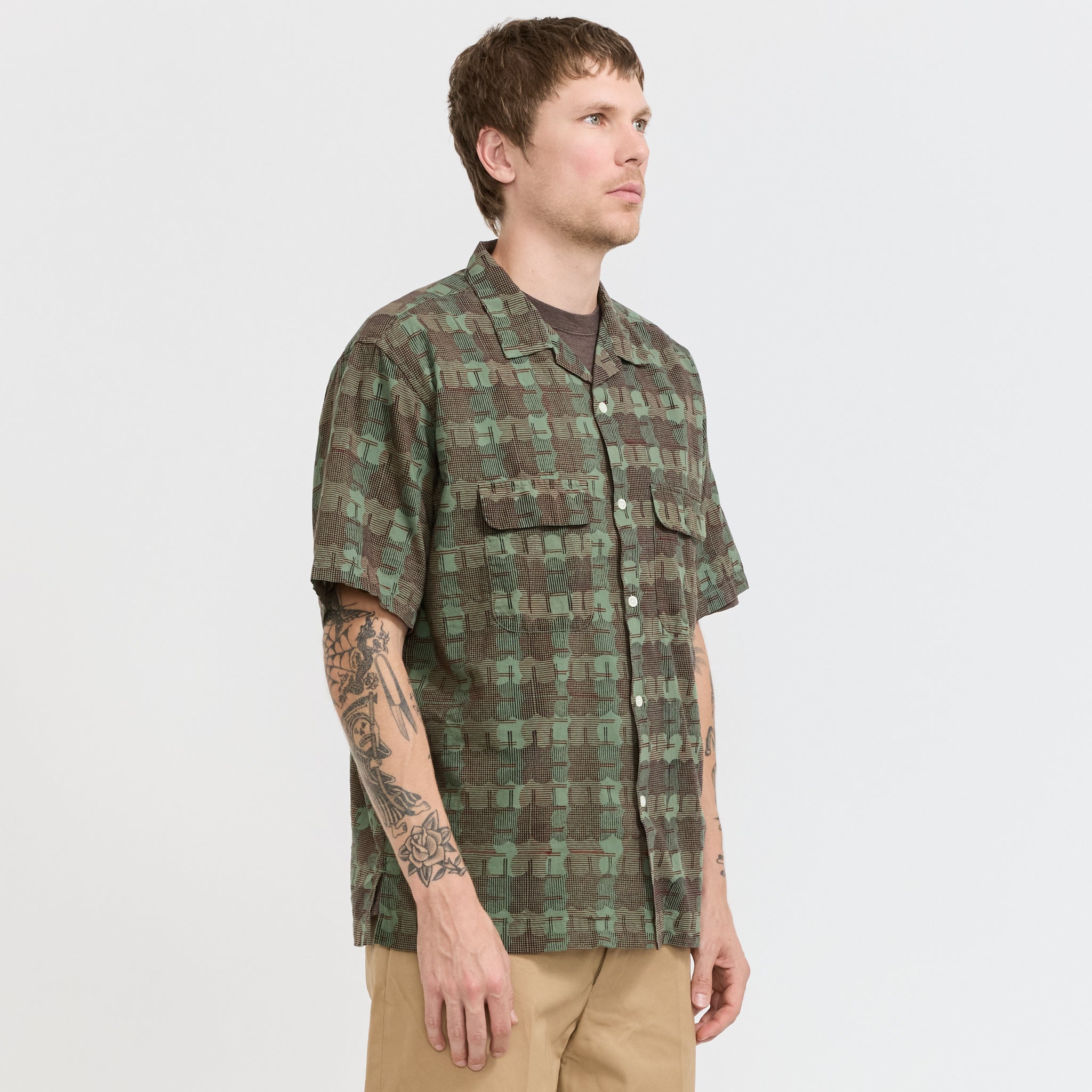 Sam Block Printed Short Sleeve Shirt Green