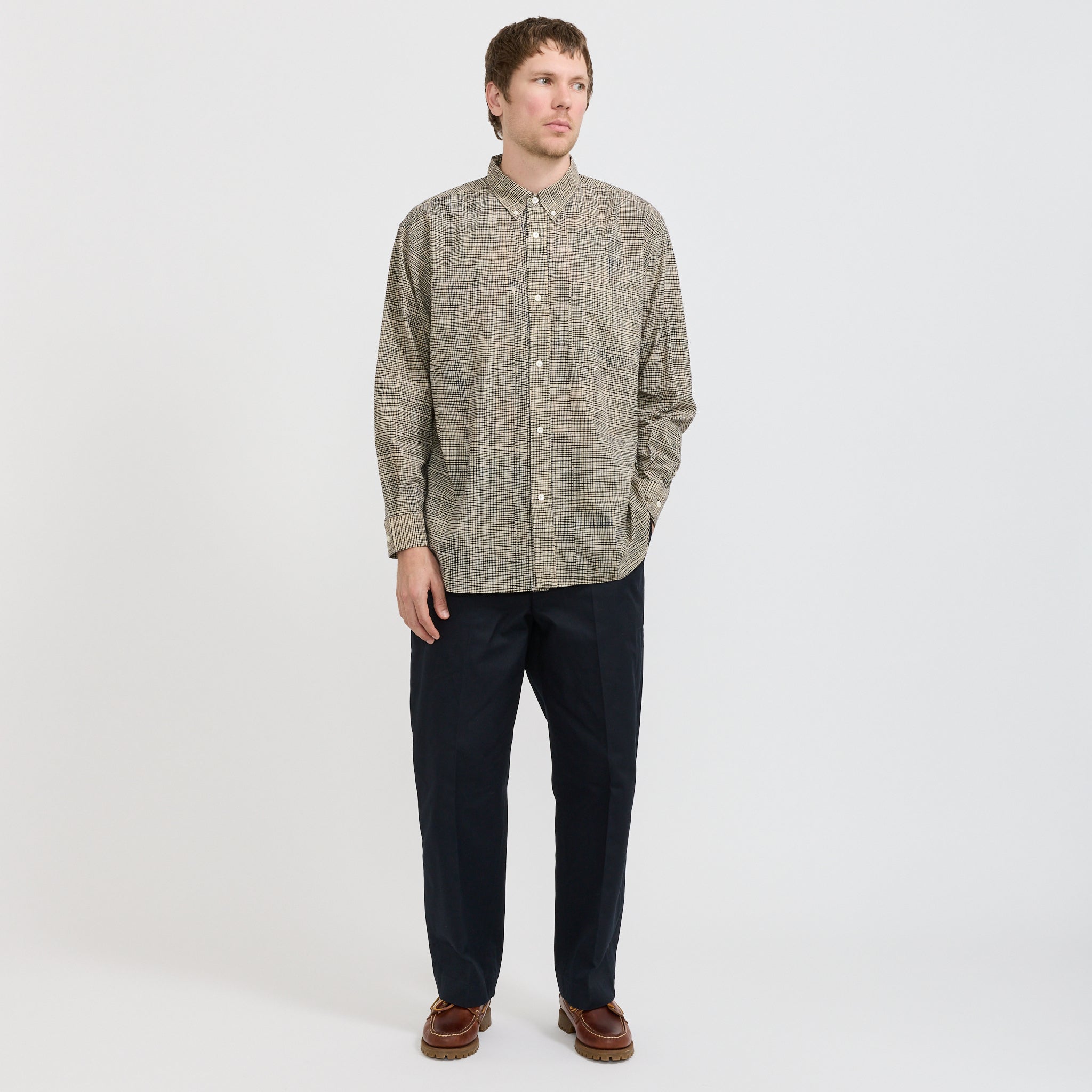 Bubbie Block Printed Button Down Shirt Navy