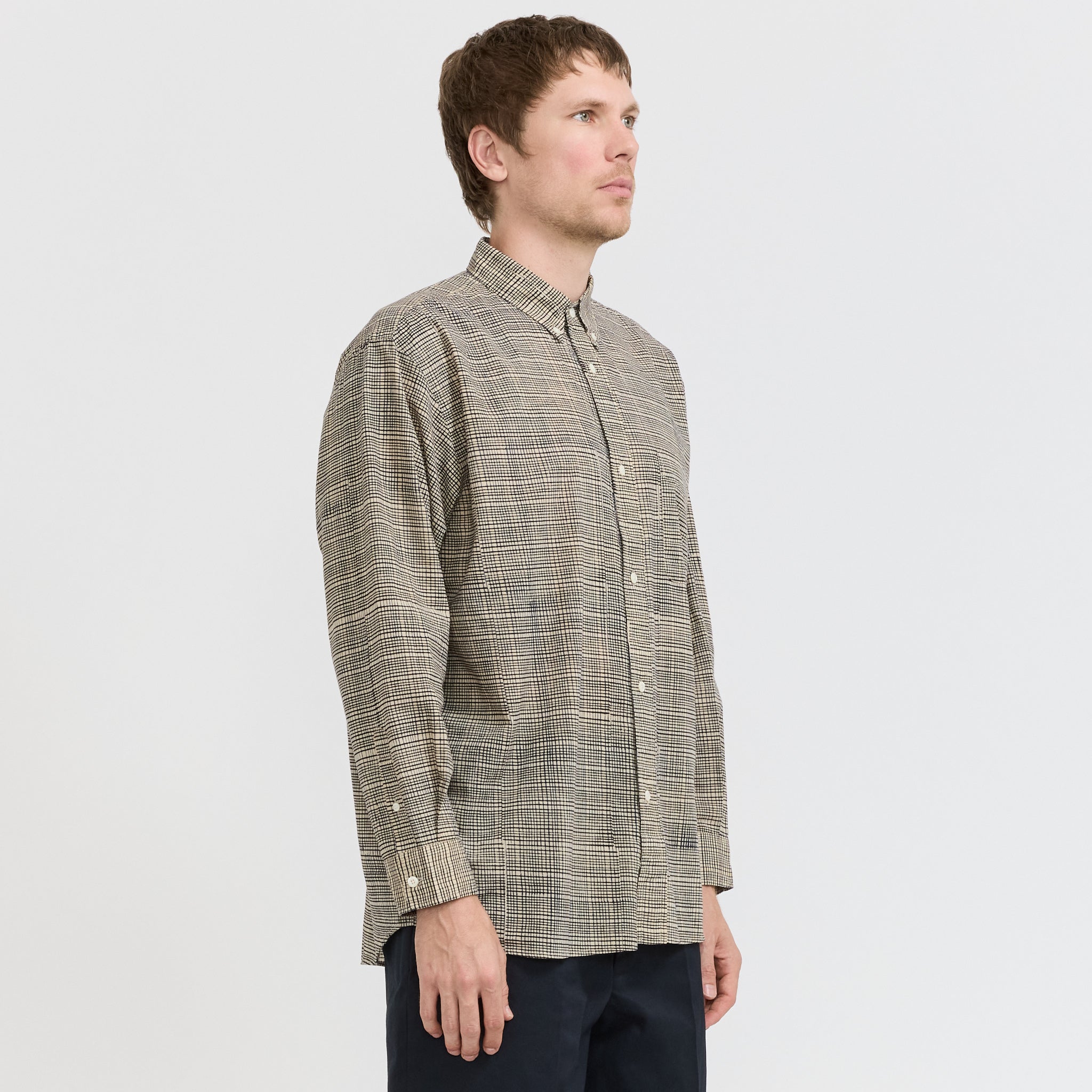 Bubbie Block Printed Button Down Shirt Navy