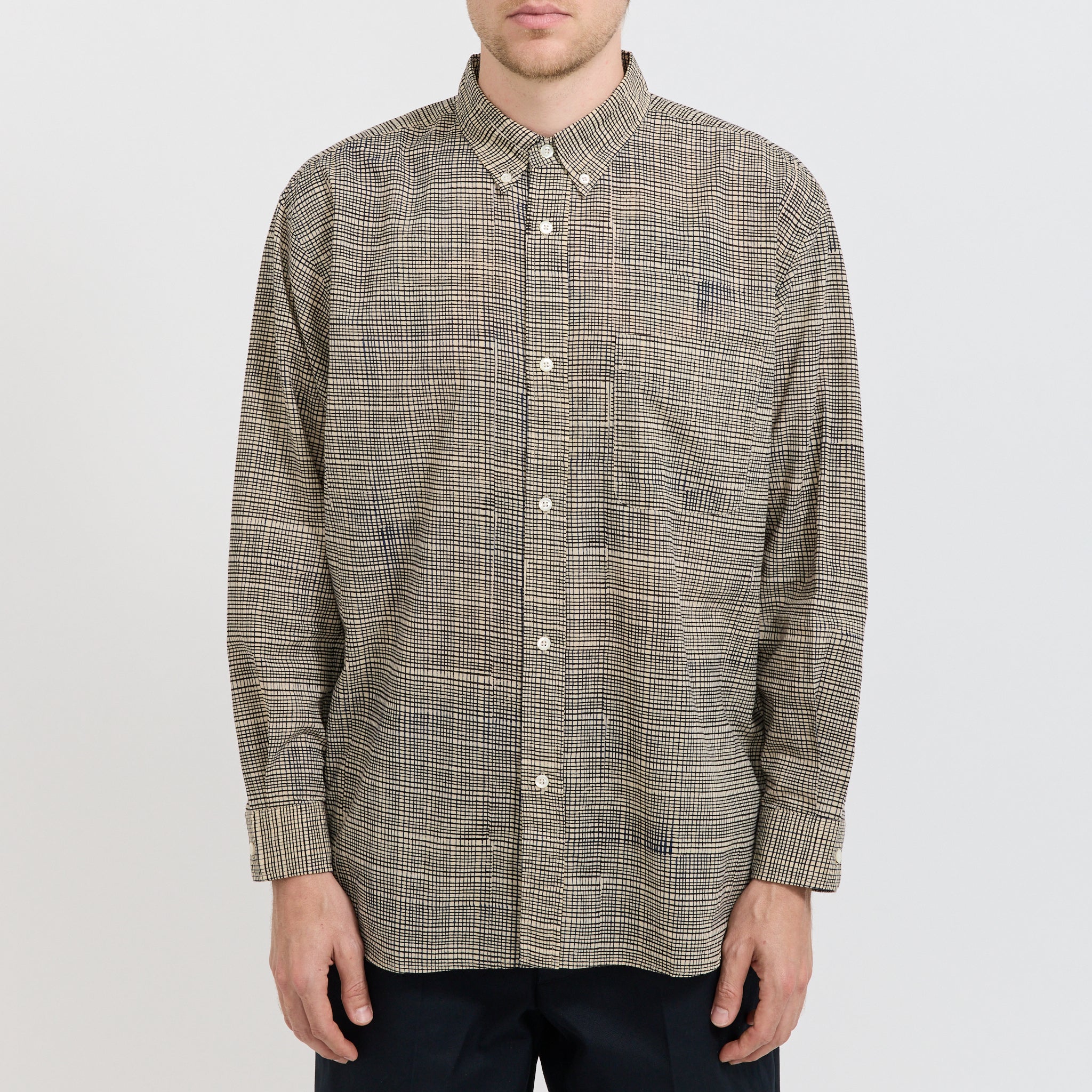 Bubbie Block Printed Button Down Shirt Navy