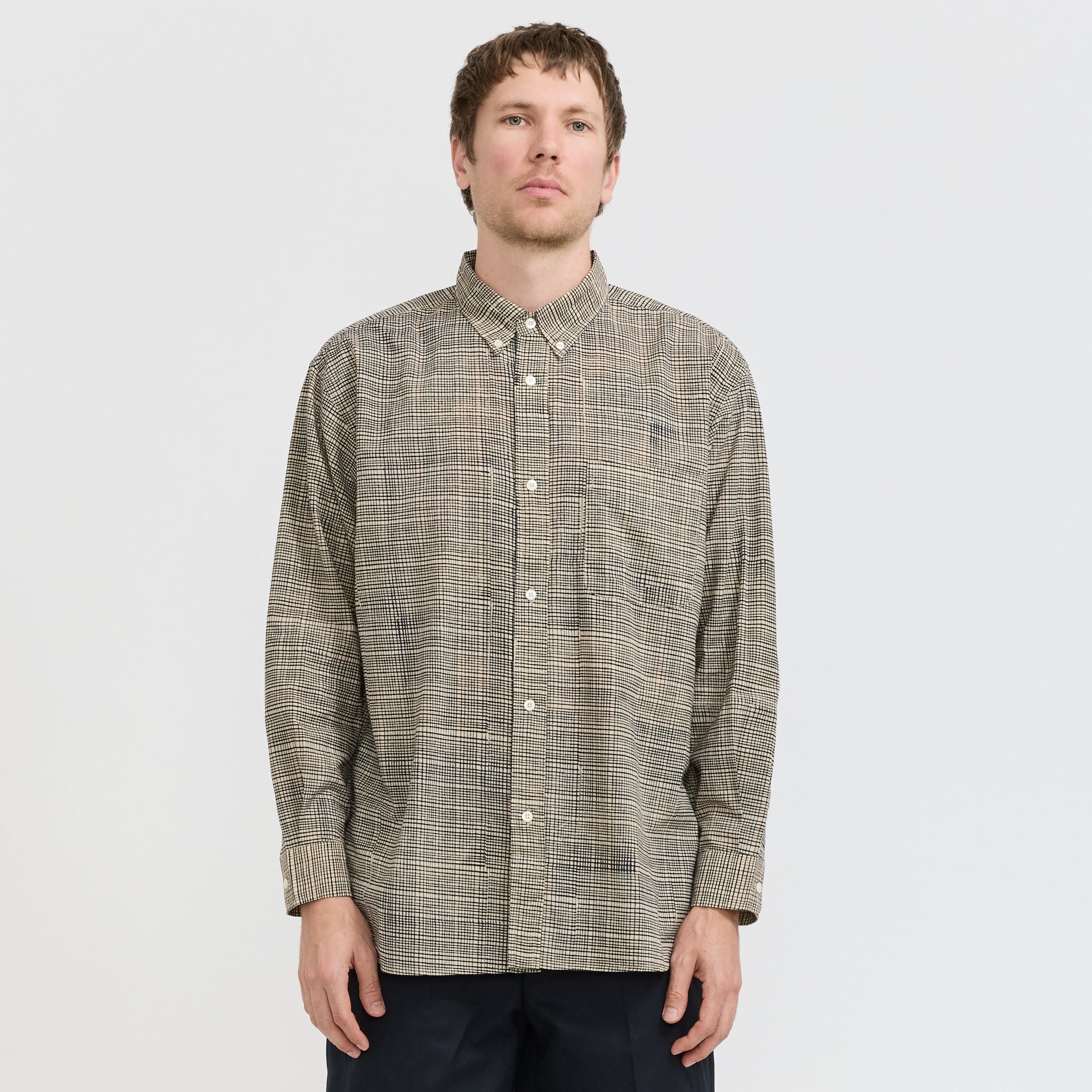 Bubbie Block Printed Button Down Shirt Navy