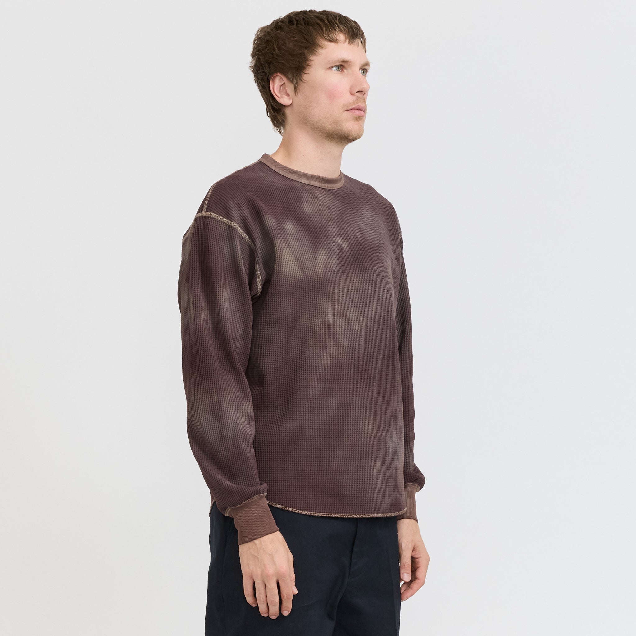 Connan Uneven Dyed Waffle Crew Dark Brown