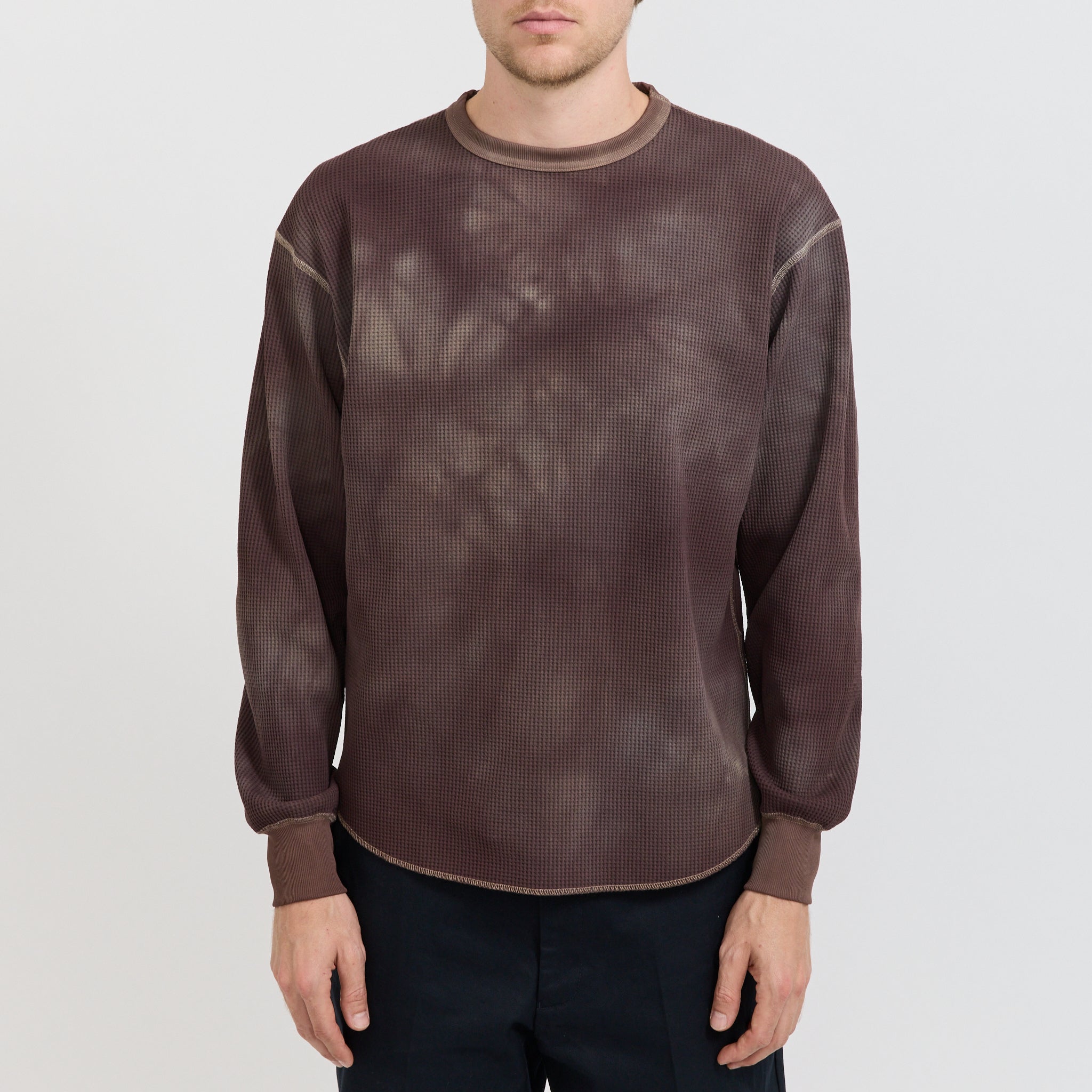 Connan Uneven Dyed Waffle Crew Dark Brown