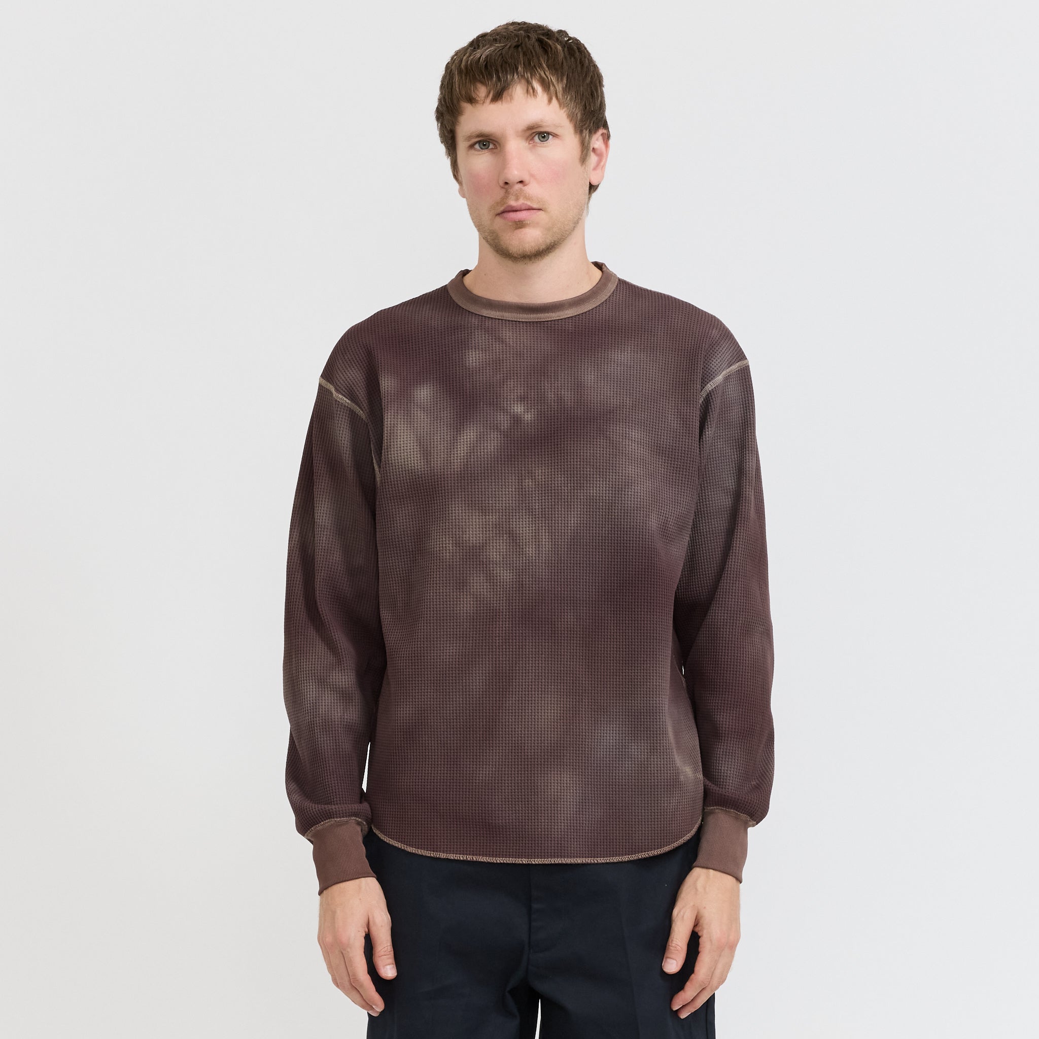 Connan Uneven Dyed Waffle Crew Dark Brown