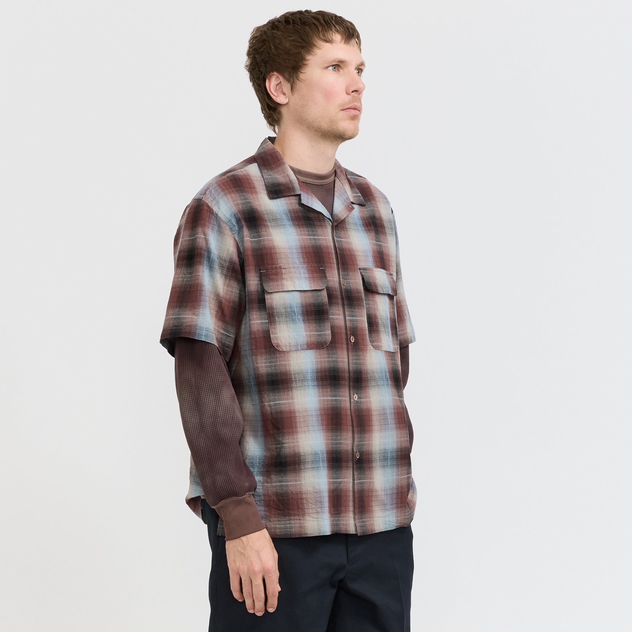 Sam Dobby Ombre Short Sleeve Shirt Brown