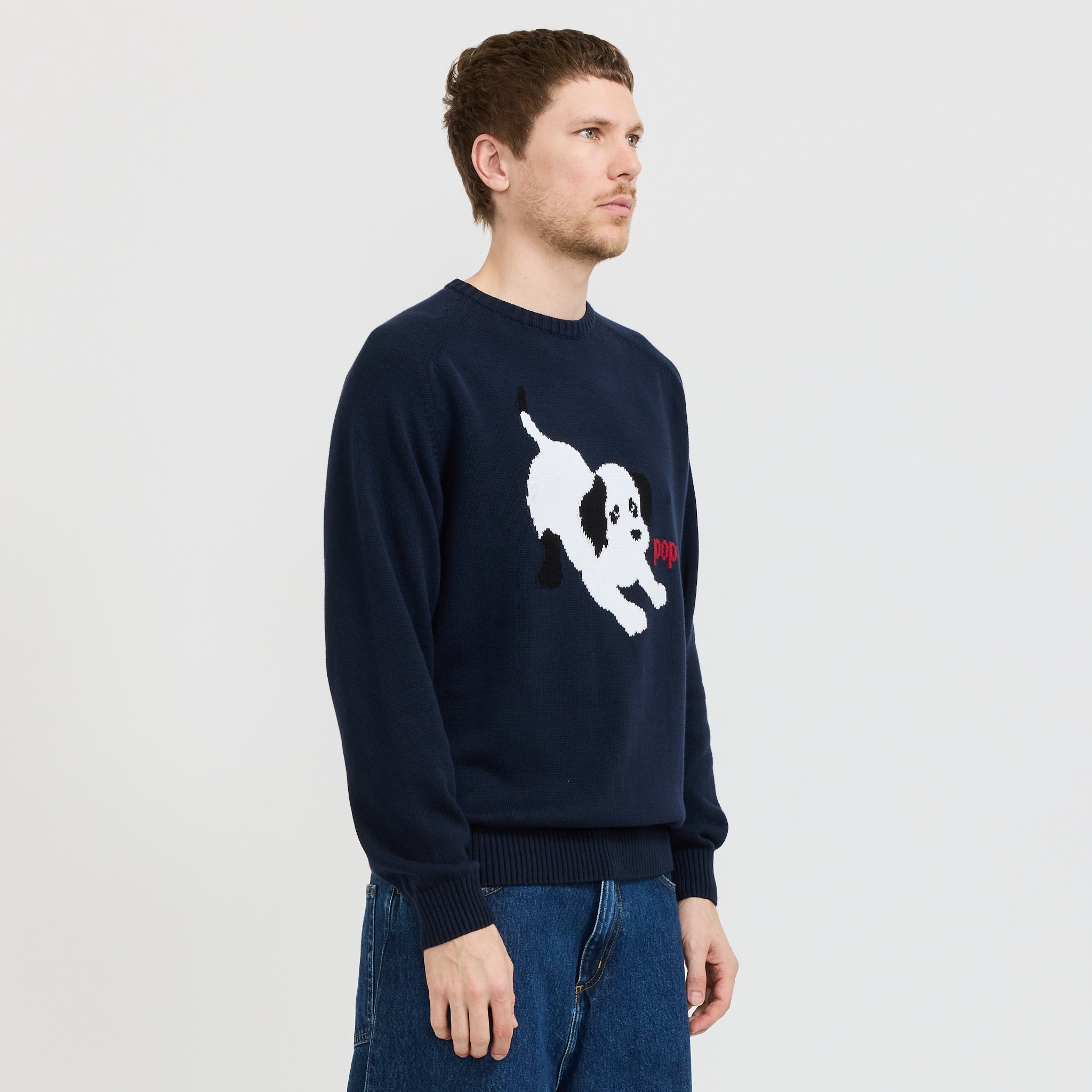 Pop Trading Company | Knitted Joy Crewneck Navy | Maplestore