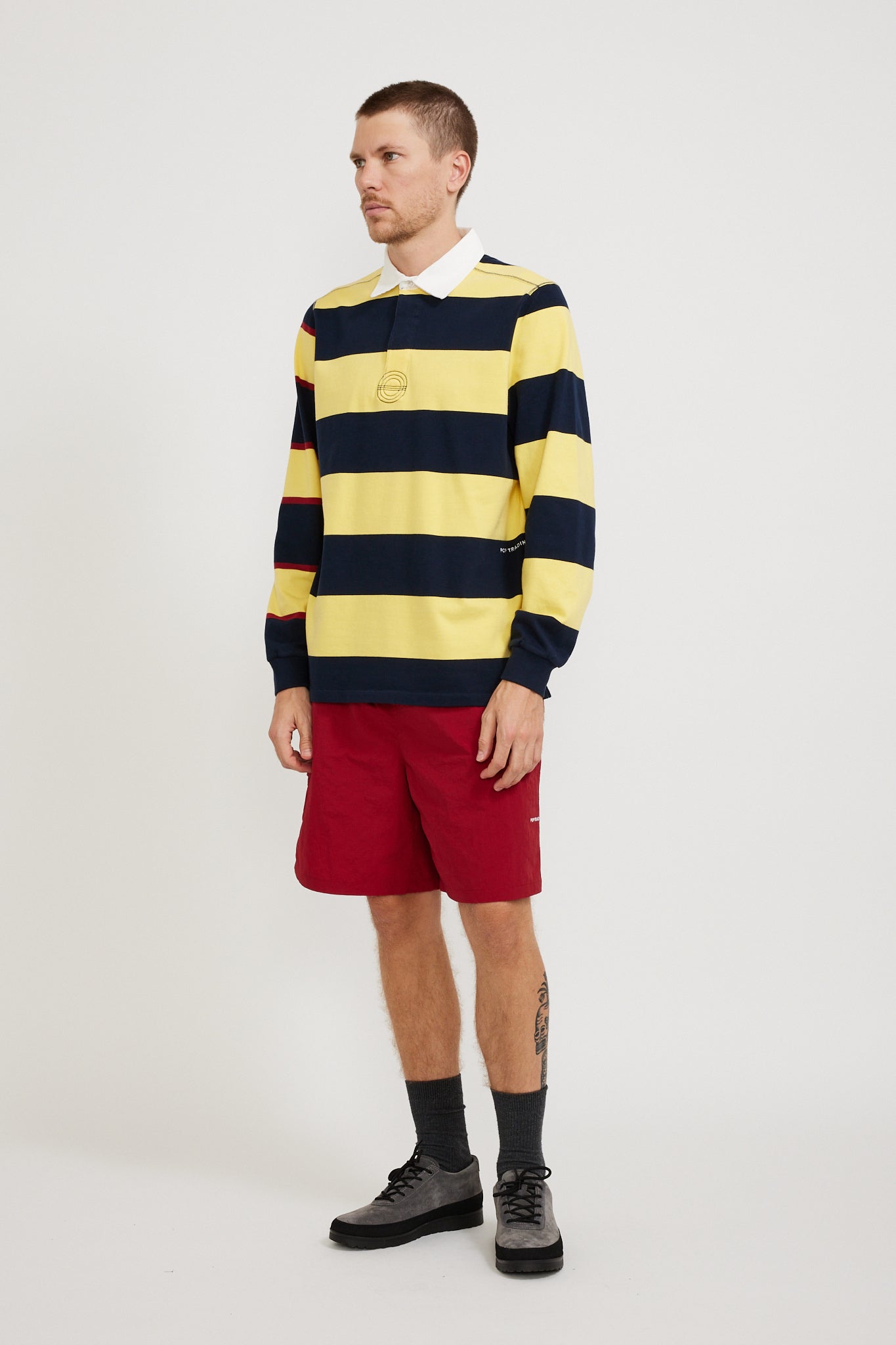 Pop Trading Company | Striped Logo Rugby Polo Sweat Snapdragon | Maplestore