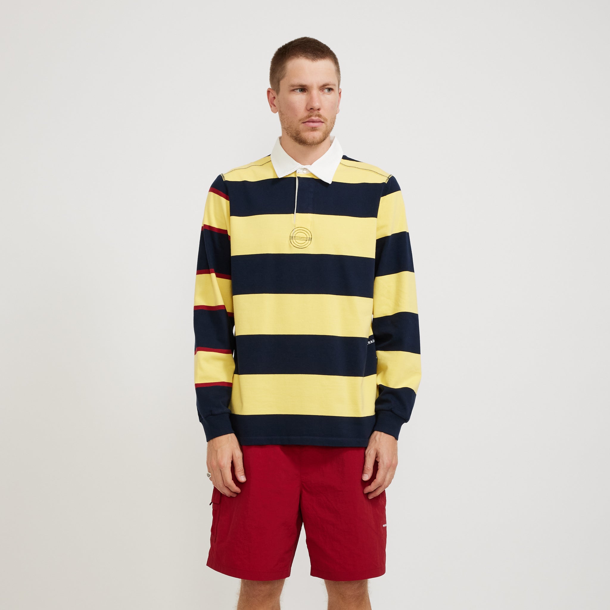 Pop Trading Company | Striped Logo Rugby Polo Sweat Snapdragon | Maplestore