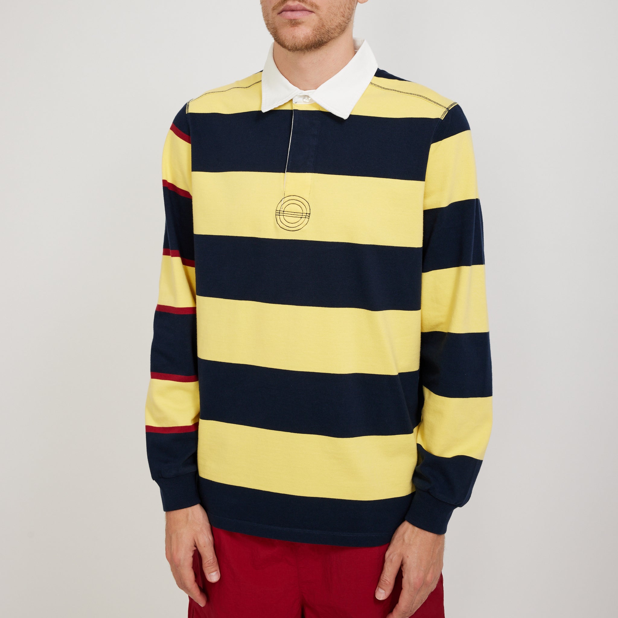 Pop Trading Company | Striped Logo Rugby Polo Sweat Snapdragon | Maplestore