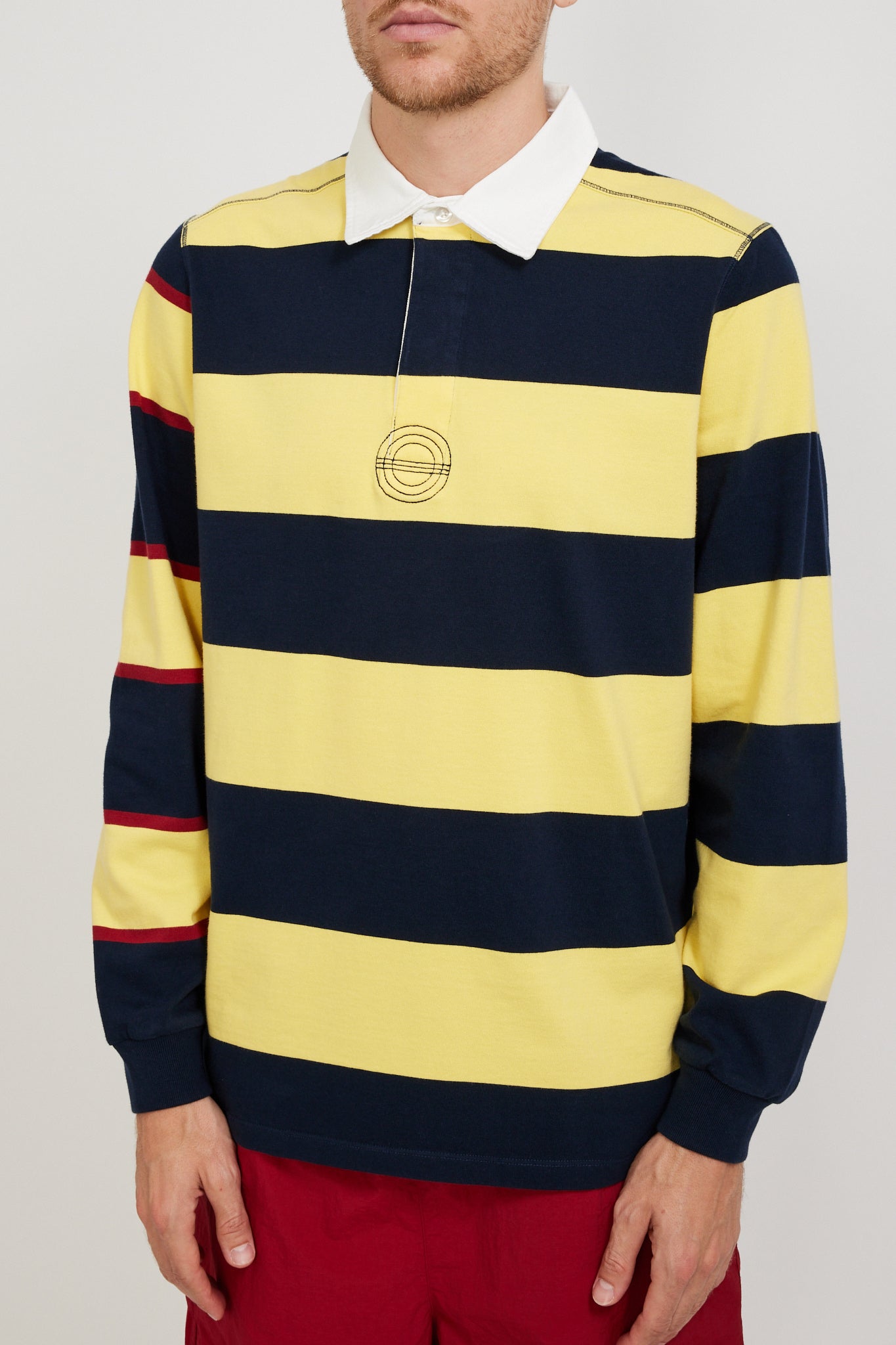 Pop Trading Company | Striped Logo Rugby Polo Sweat Snapdragon | Maplestore