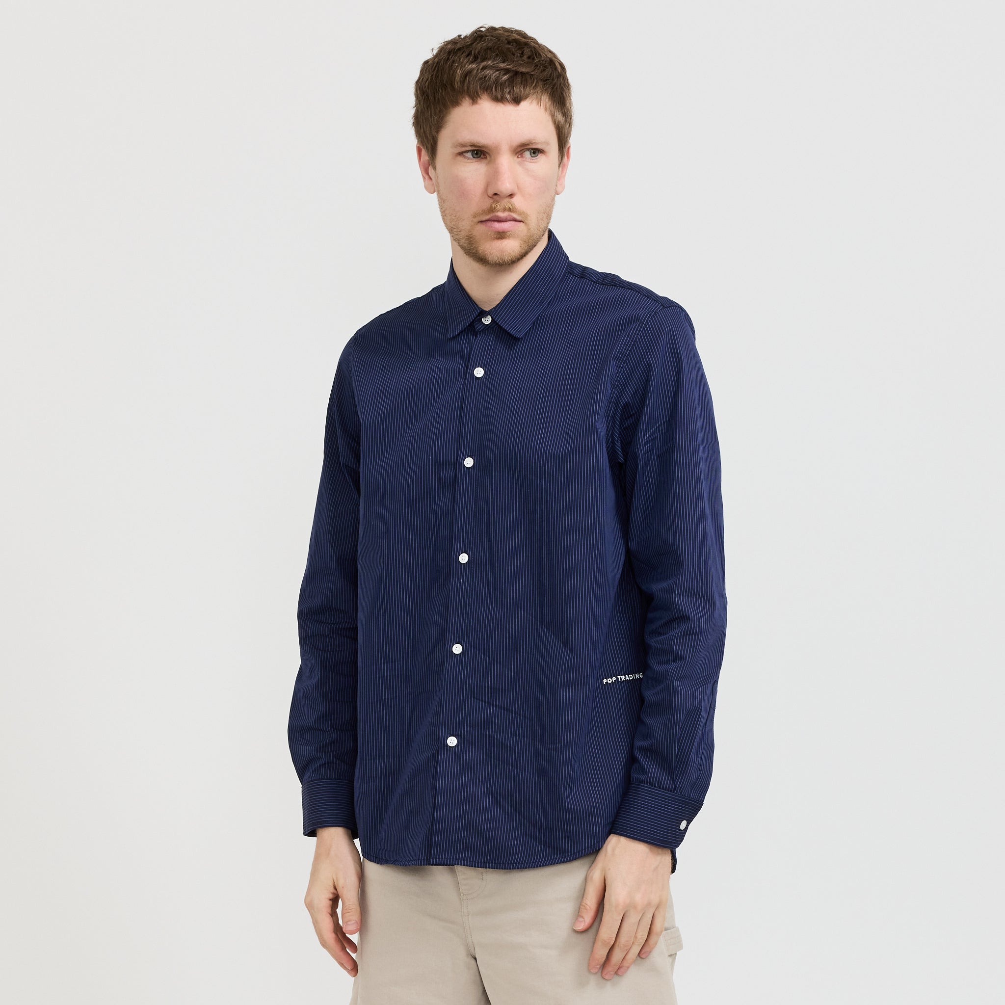 Pop Trading Company Striped Logo Shirt Navy | Maplestore