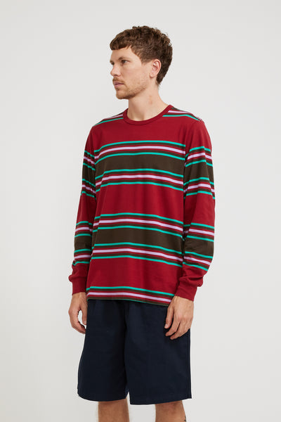 Pop Trading Company | Striped Longsleeve T-Shirt Rio Red | Maplestore