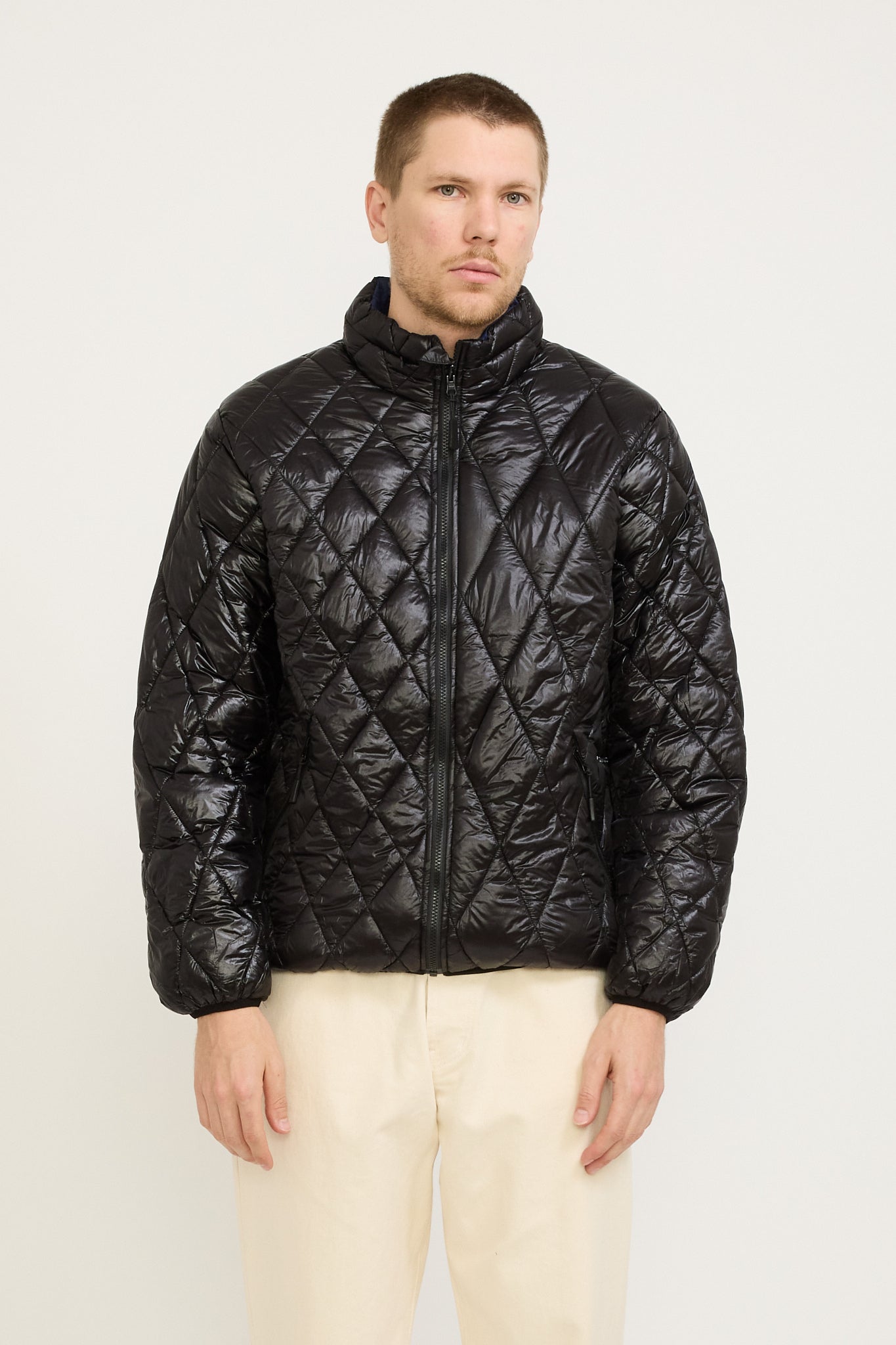 Pop Trading Company Quilted Reversible Jacket Black Twilight Blue Maplestore