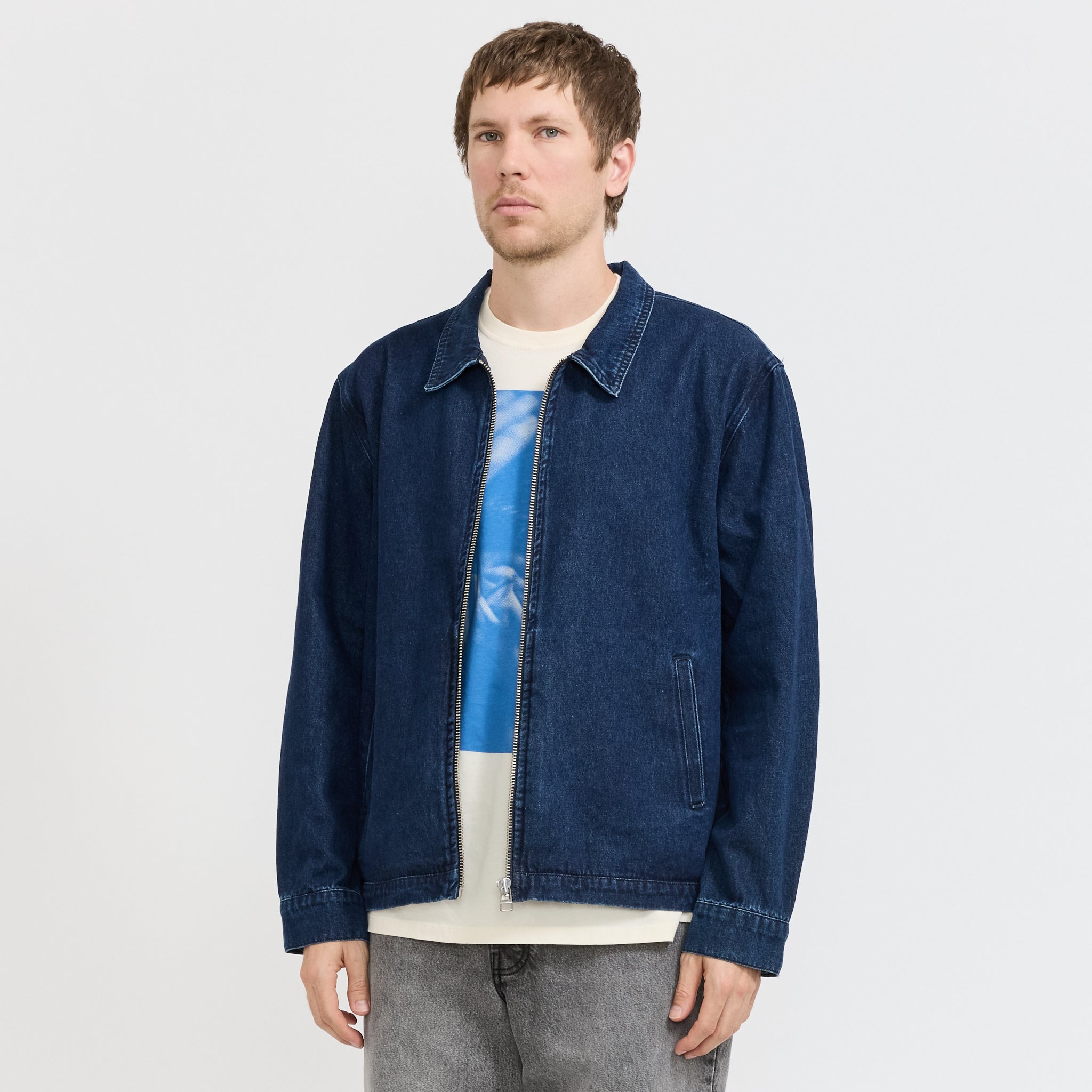Denim Full Zip Jacket Rinsed Denim