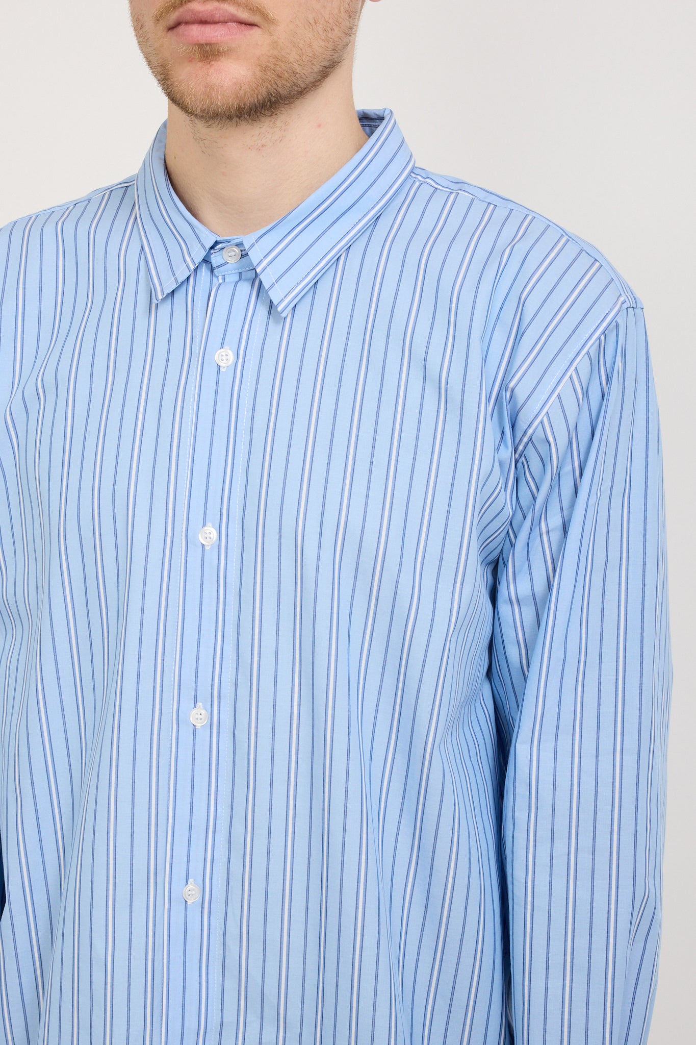 Pop Trading Company | Striped Logo Shirt Blue | Maplestore