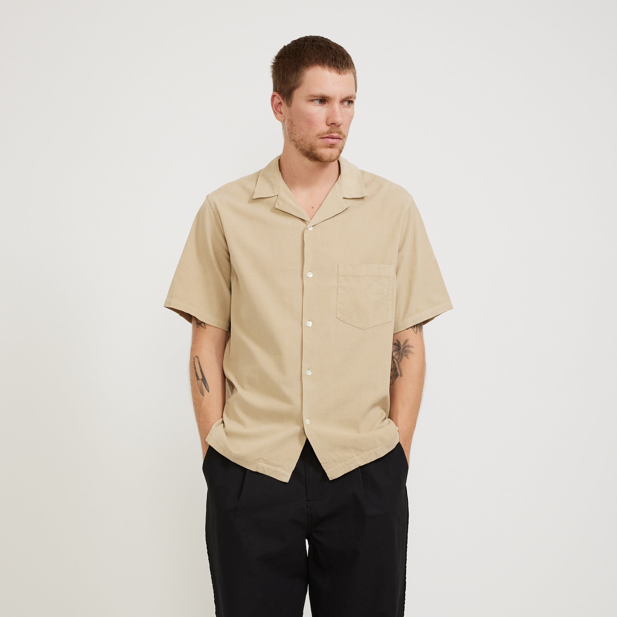 Portuguese Flannel | Cord Camp Collar Shirt Cream | Maplestore