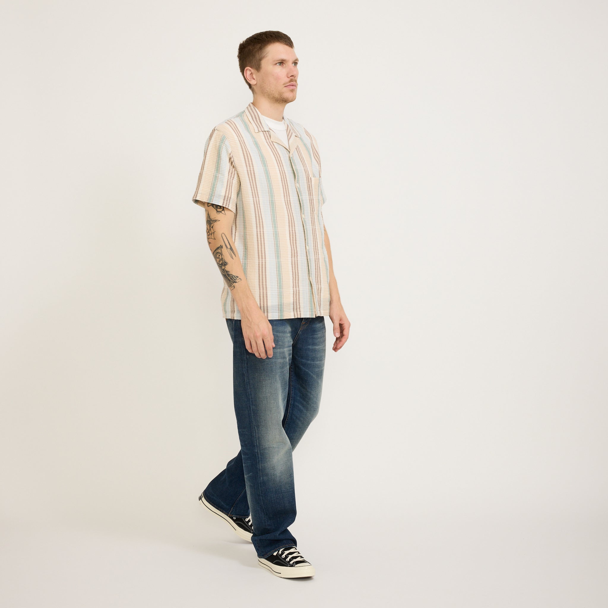 Portuguese Flannel | Beira Seersucker SS Shirt Brown Check | Maplestore