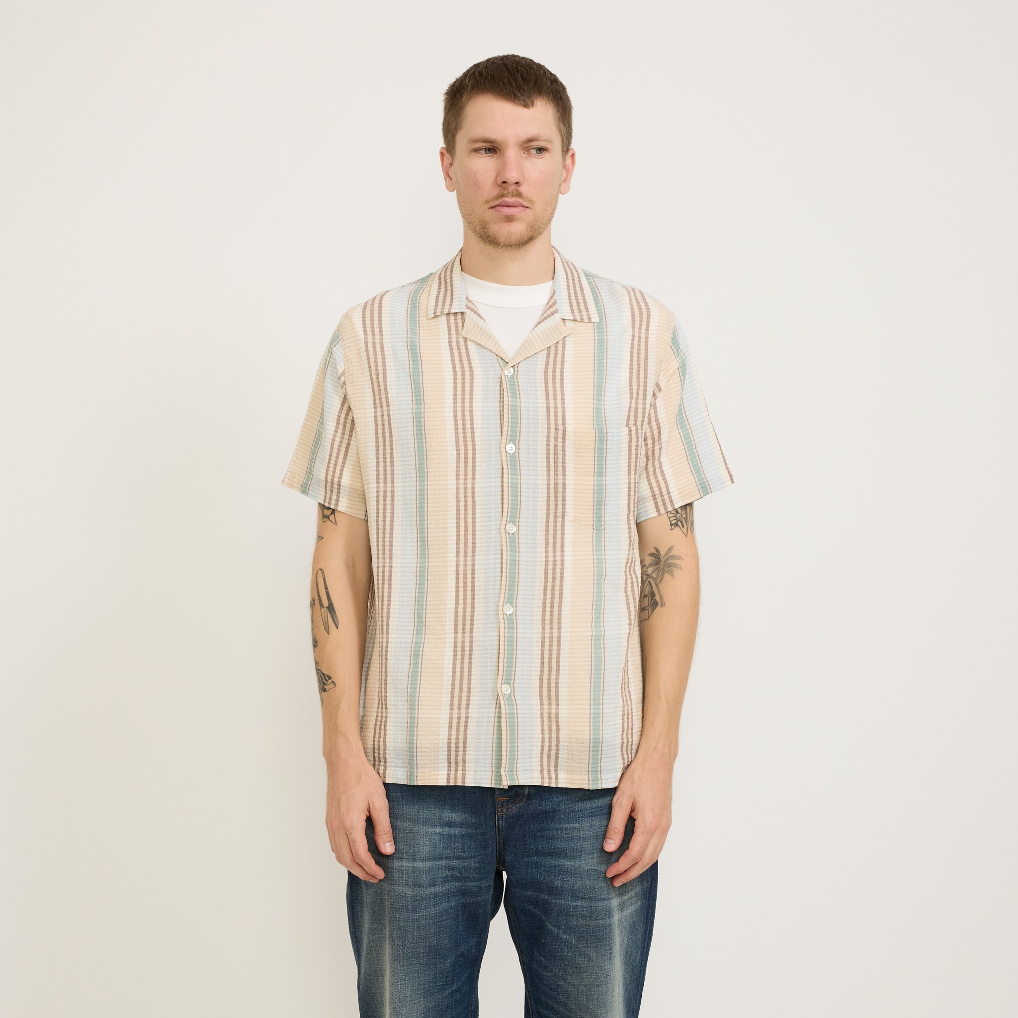 Portuguese Flannel | Beira Seersucker SS Shirt Brown Check | Maplestore