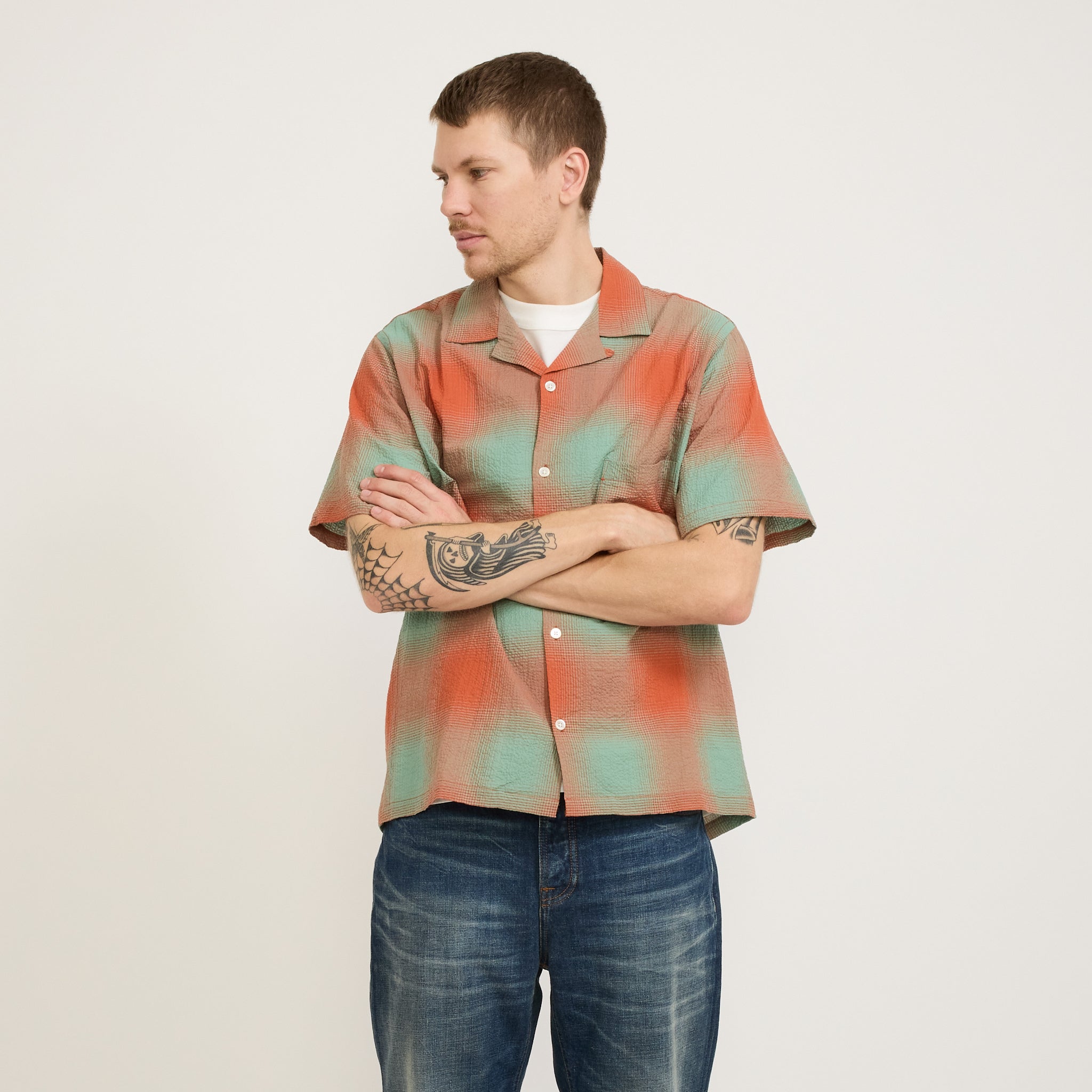 Portuguese Flannel | Flame Seersucker SS Shirt Multi | Maplestore